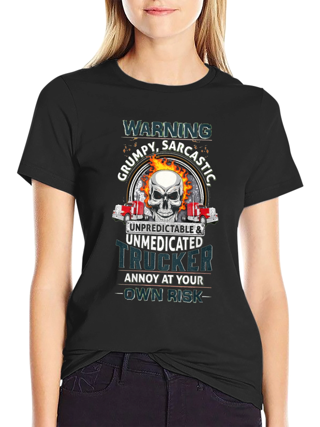 Warning Grumpy Trucker Skull T-Shirt