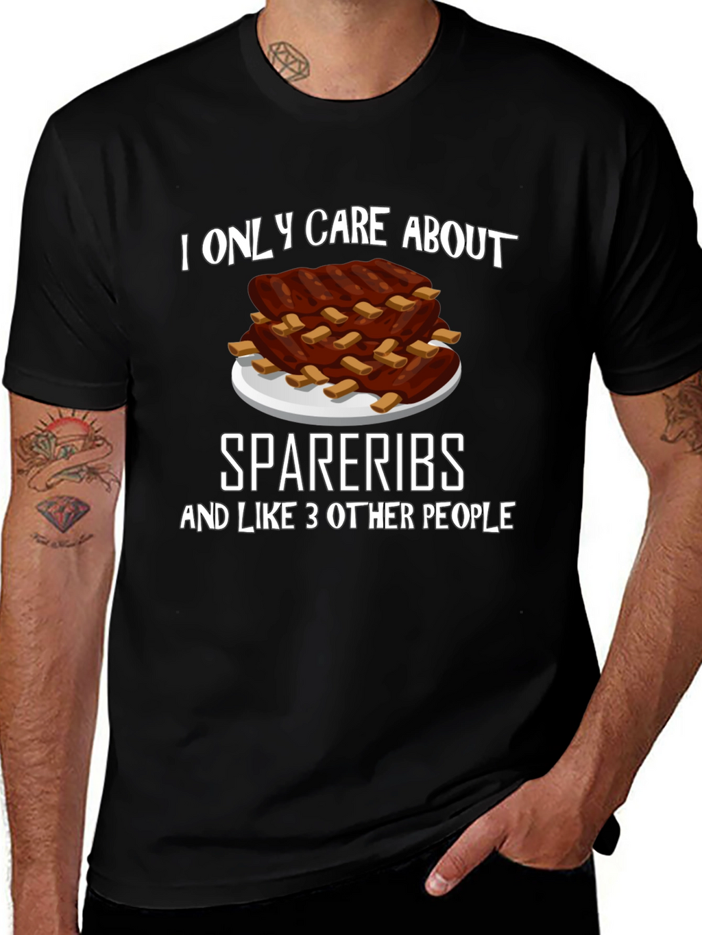Funny Spare Ribs Graphic T-Shirt - Black