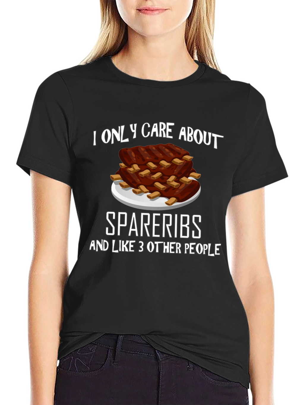 Funny Spare Ribs Graphic T-Shirt - Black