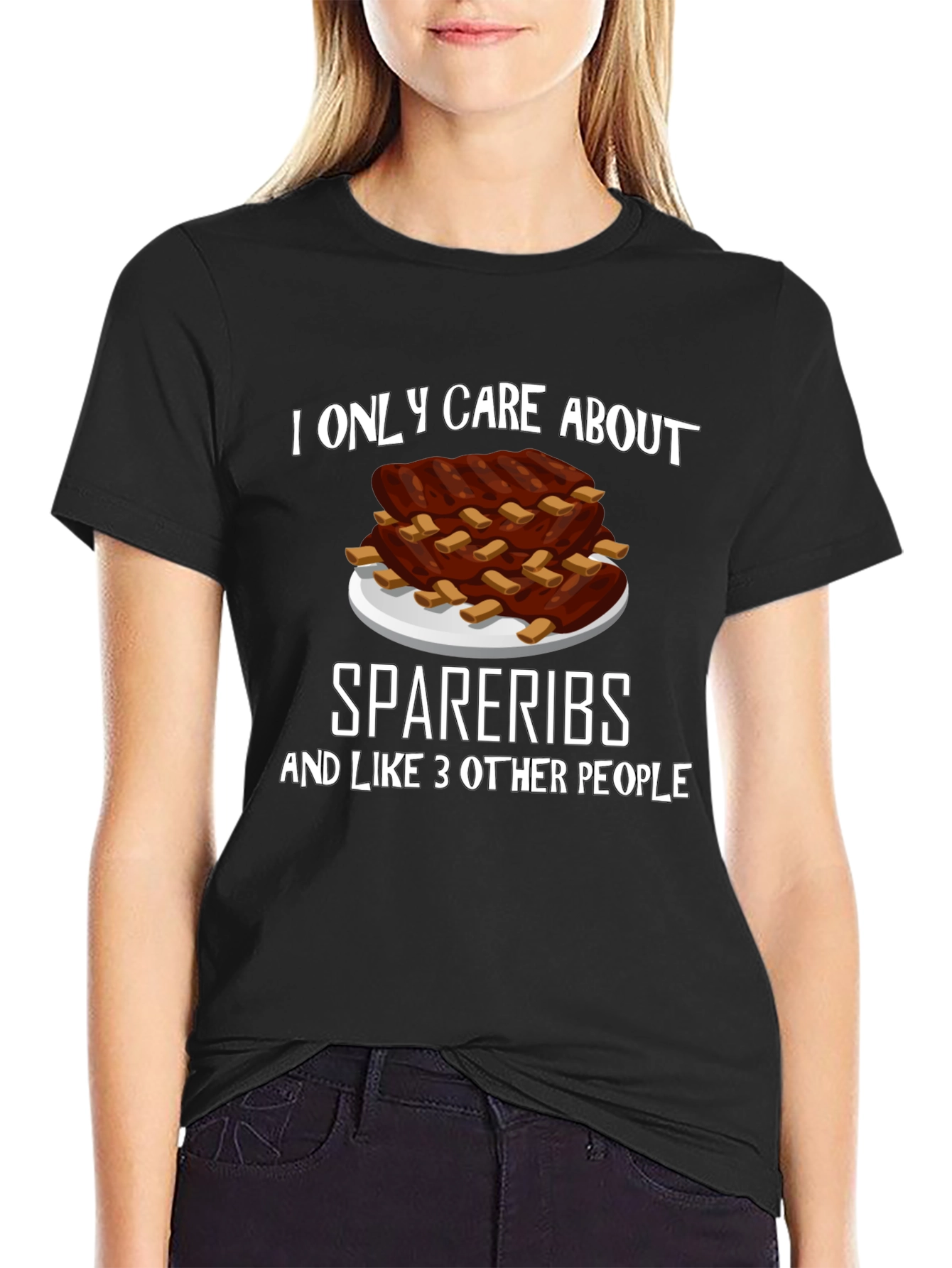 Funny Spare Ribs Graphic T-Shirt - Black