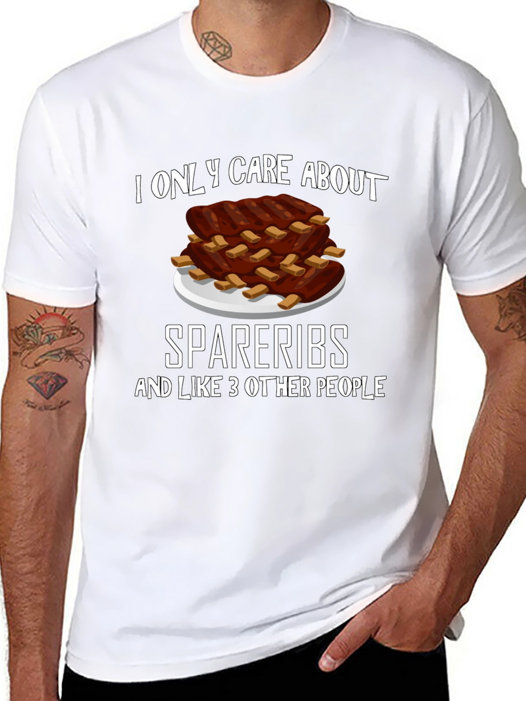 Funny Spare Ribs Graphic T-Shirt - Black