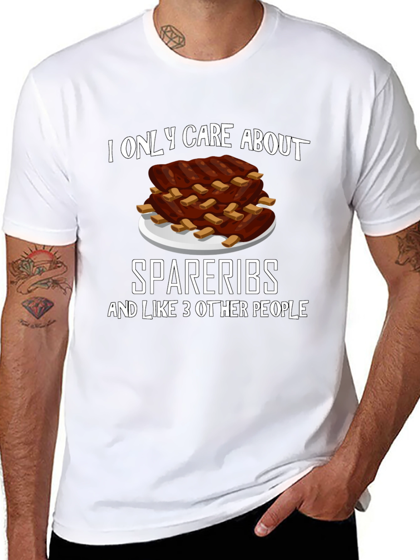 Funny Spare Ribs Graphic T-Shirt - Black