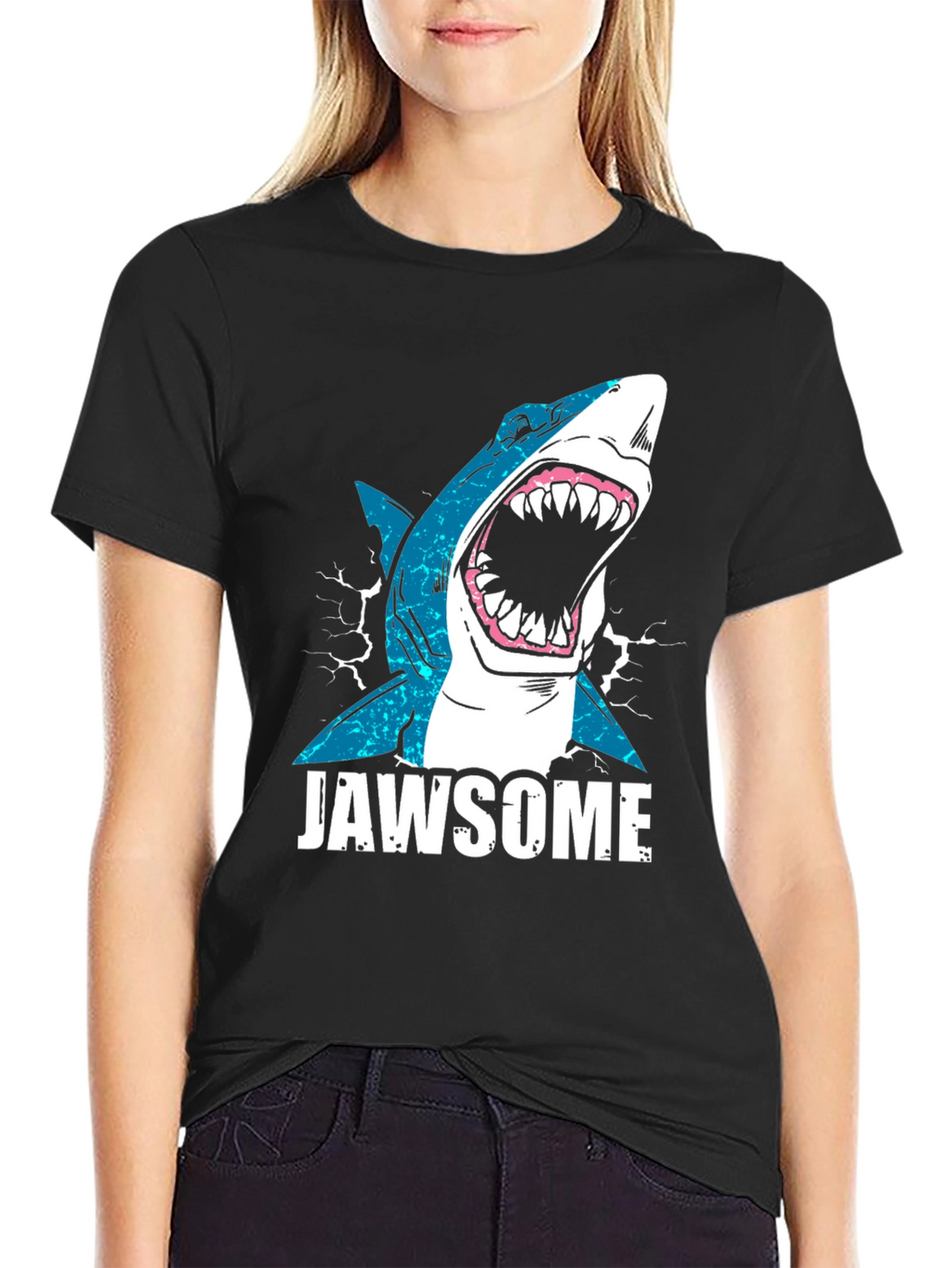 Jawsome Shark Graphic Tee - Black Cotton T-Shirt