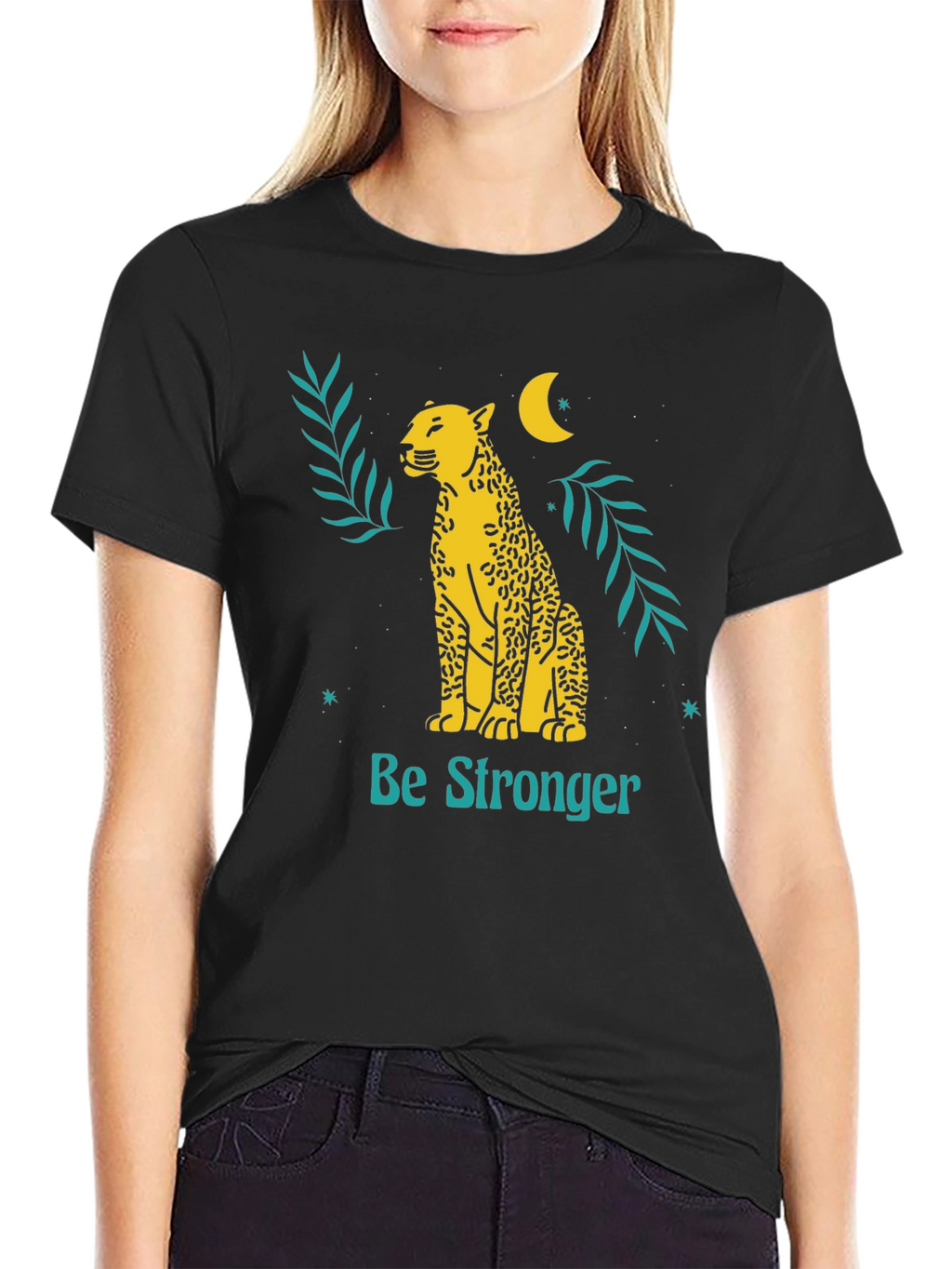Be Stronger Leopard Graphic Tee - Black