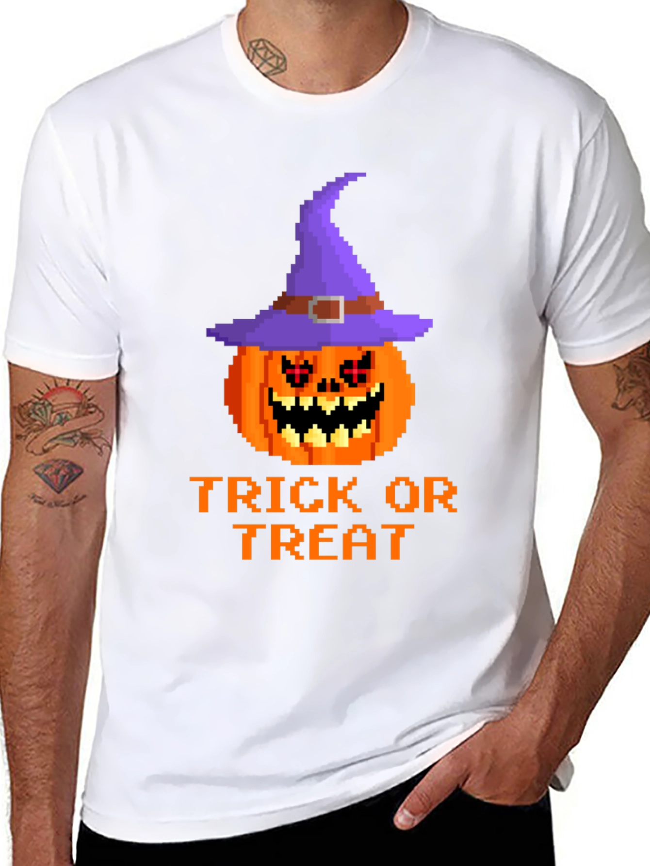 Halloween Pixel Pumpkin Witch Hat T-Shirt