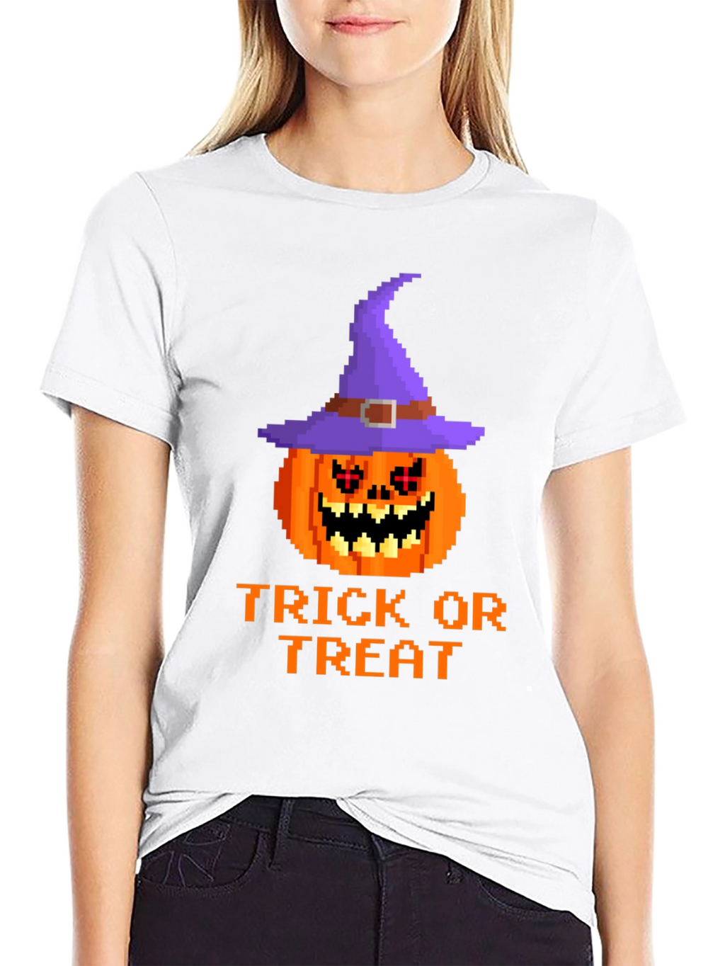 Halloween Pixel Pumpkin Witch Hat T-Shirt