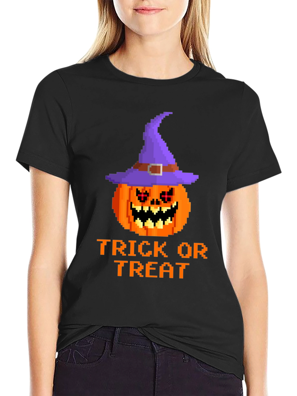 Halloween Pixel Pumpkin Witch Hat T-Shirt