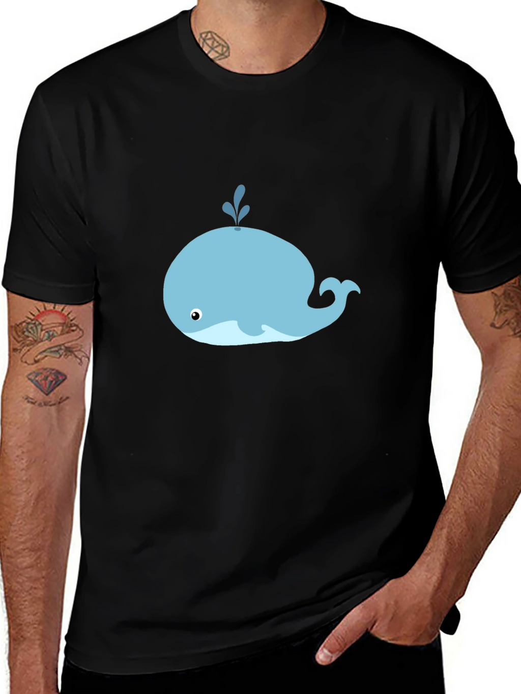 Cute Whale Graphic Tee - Black Cotton T-Shirt