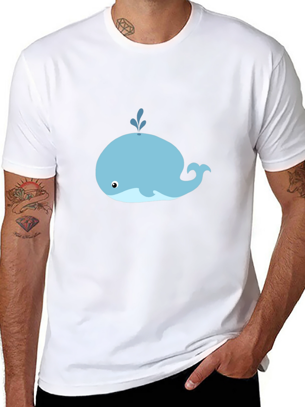 Cute Whale Graphic Tee - Black Cotton T-Shirt