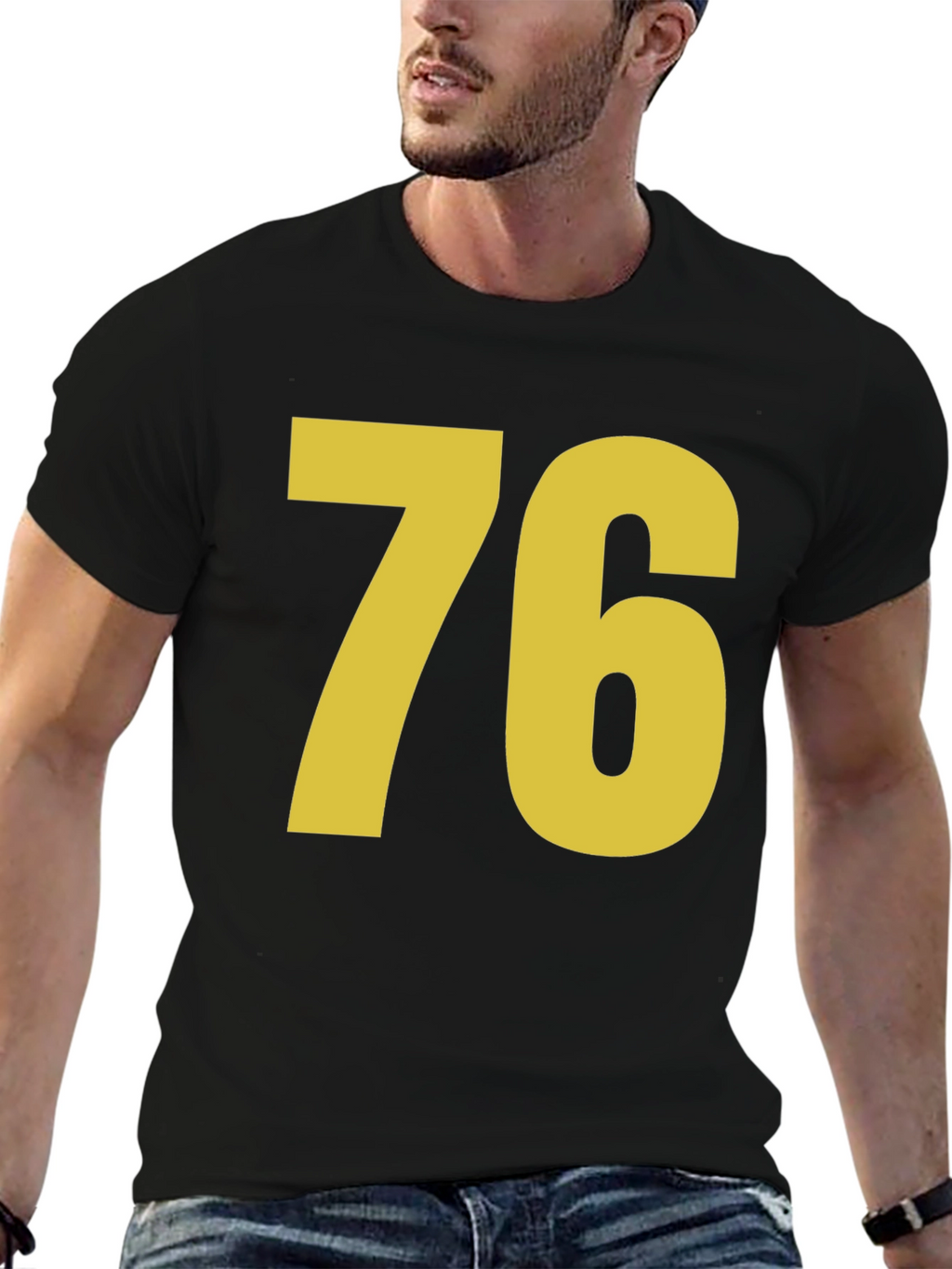 Retro Number 76 Graphic T-Shirt - Black