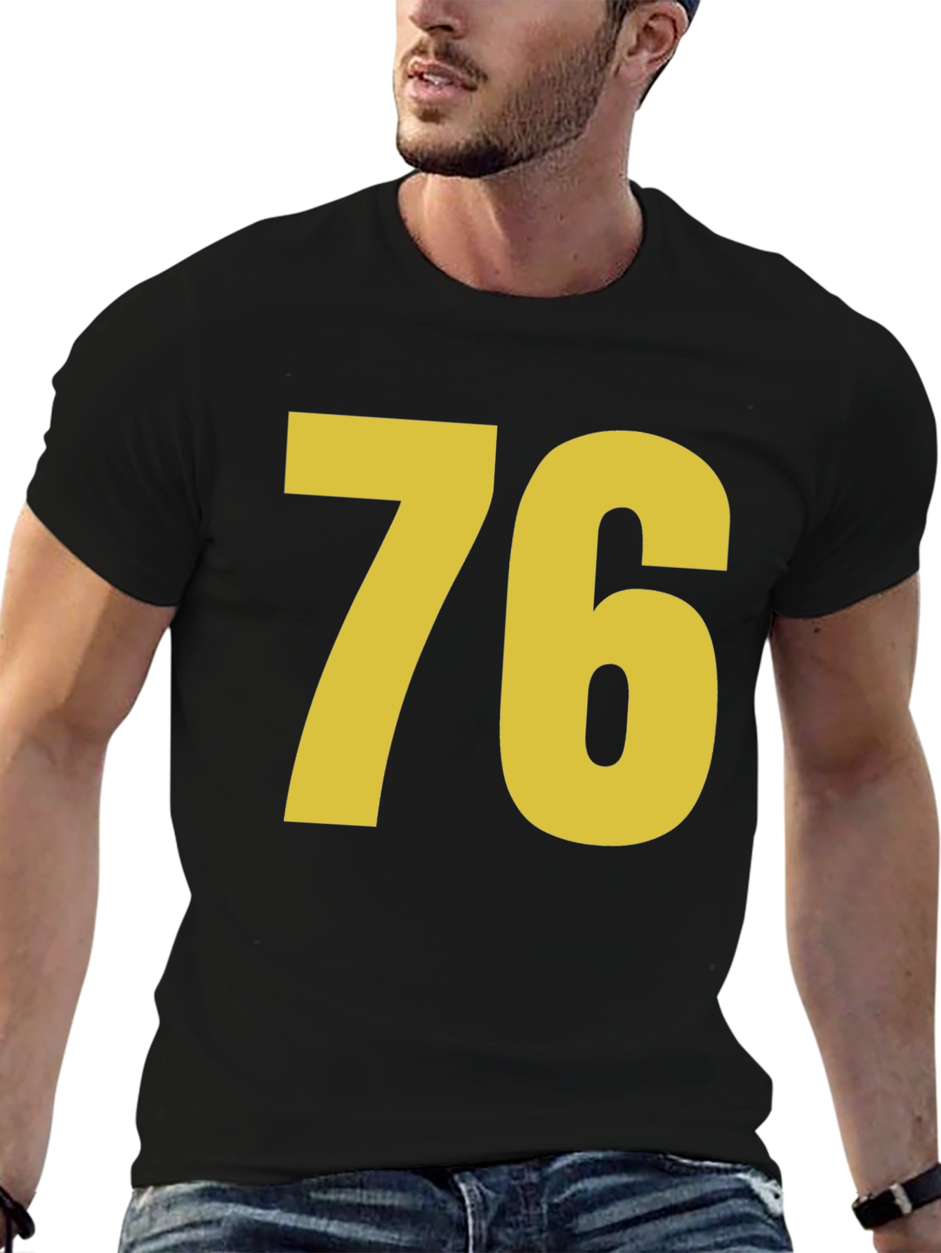 Retro Number 76 Graphic T-Shirt - Black