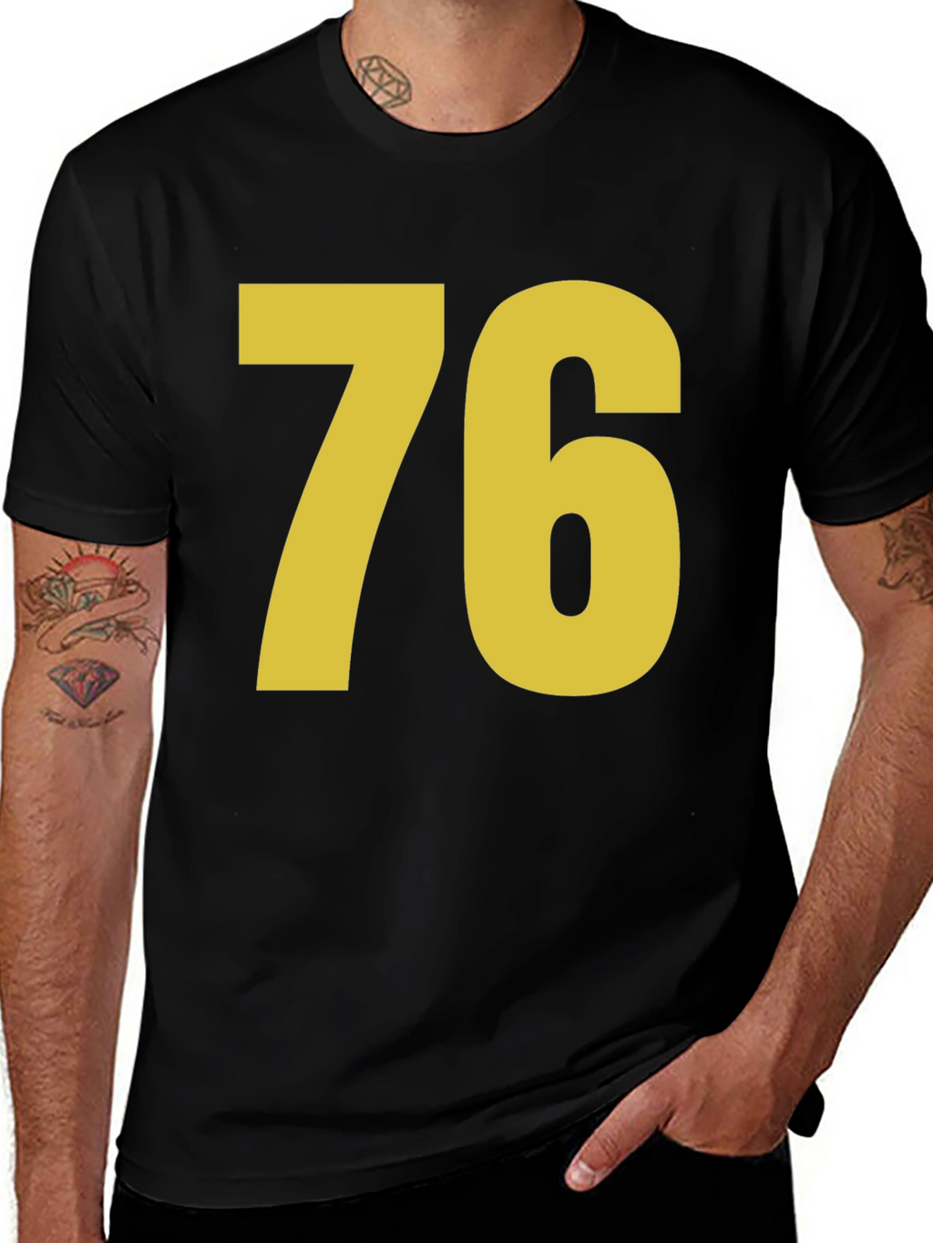 Retro Number 76 Graphic T-Shirt - Black