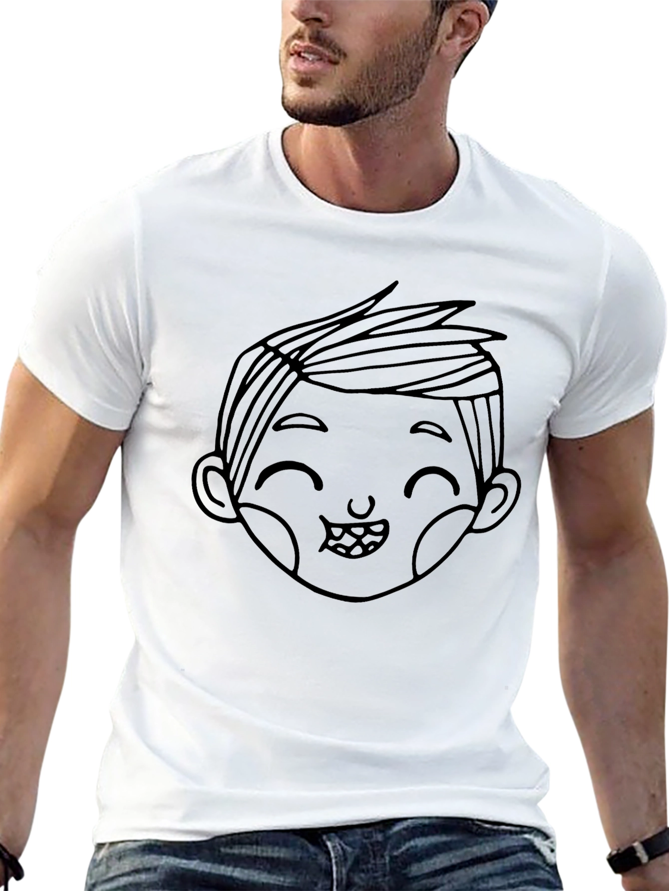 Cute Boy Graphic Black T-Shirt