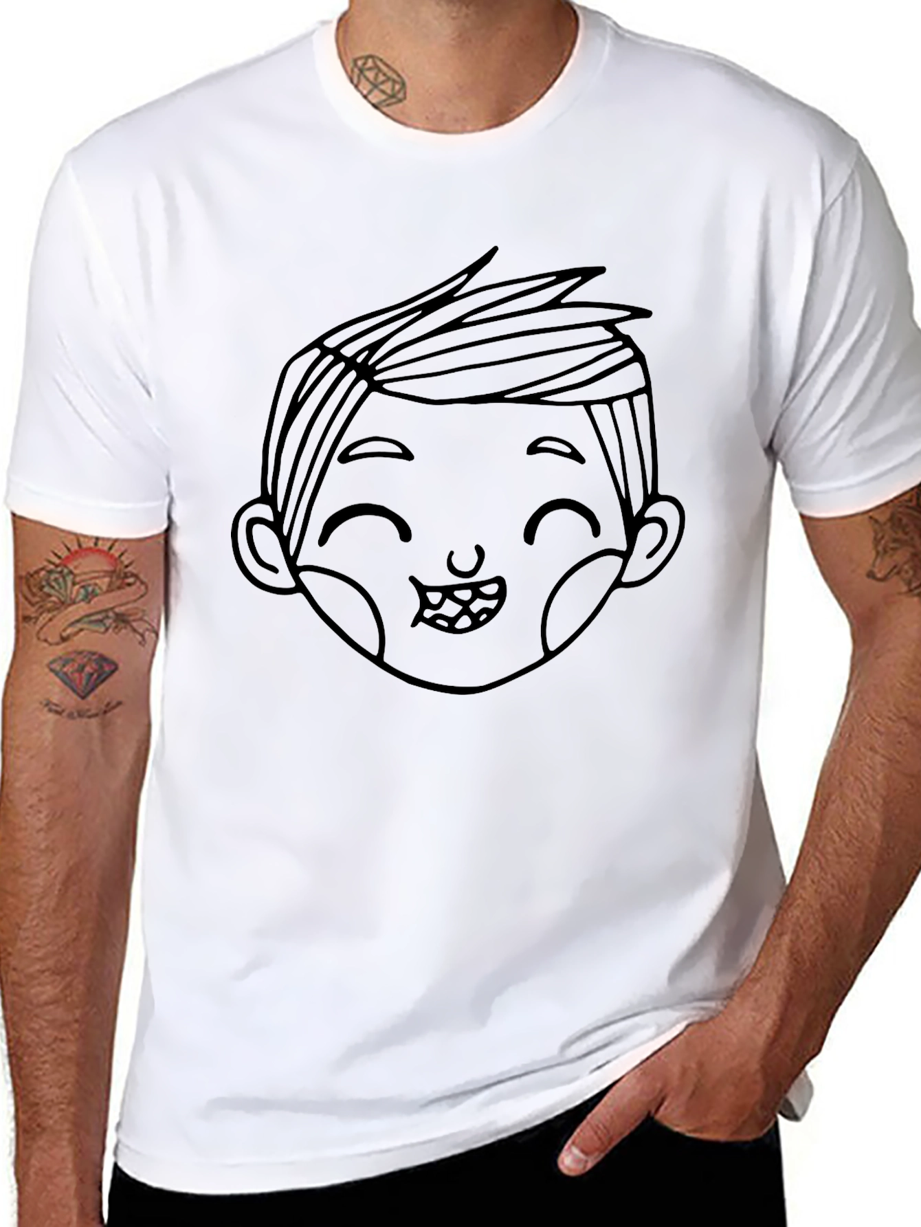 Cute Boy Graphic Black T-Shirt