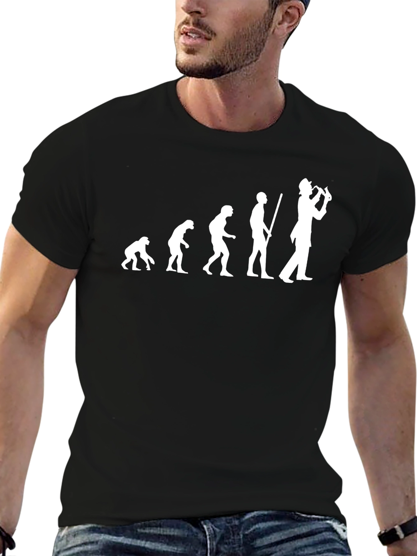 Evolution of Saxophone Player Black T-Shirt