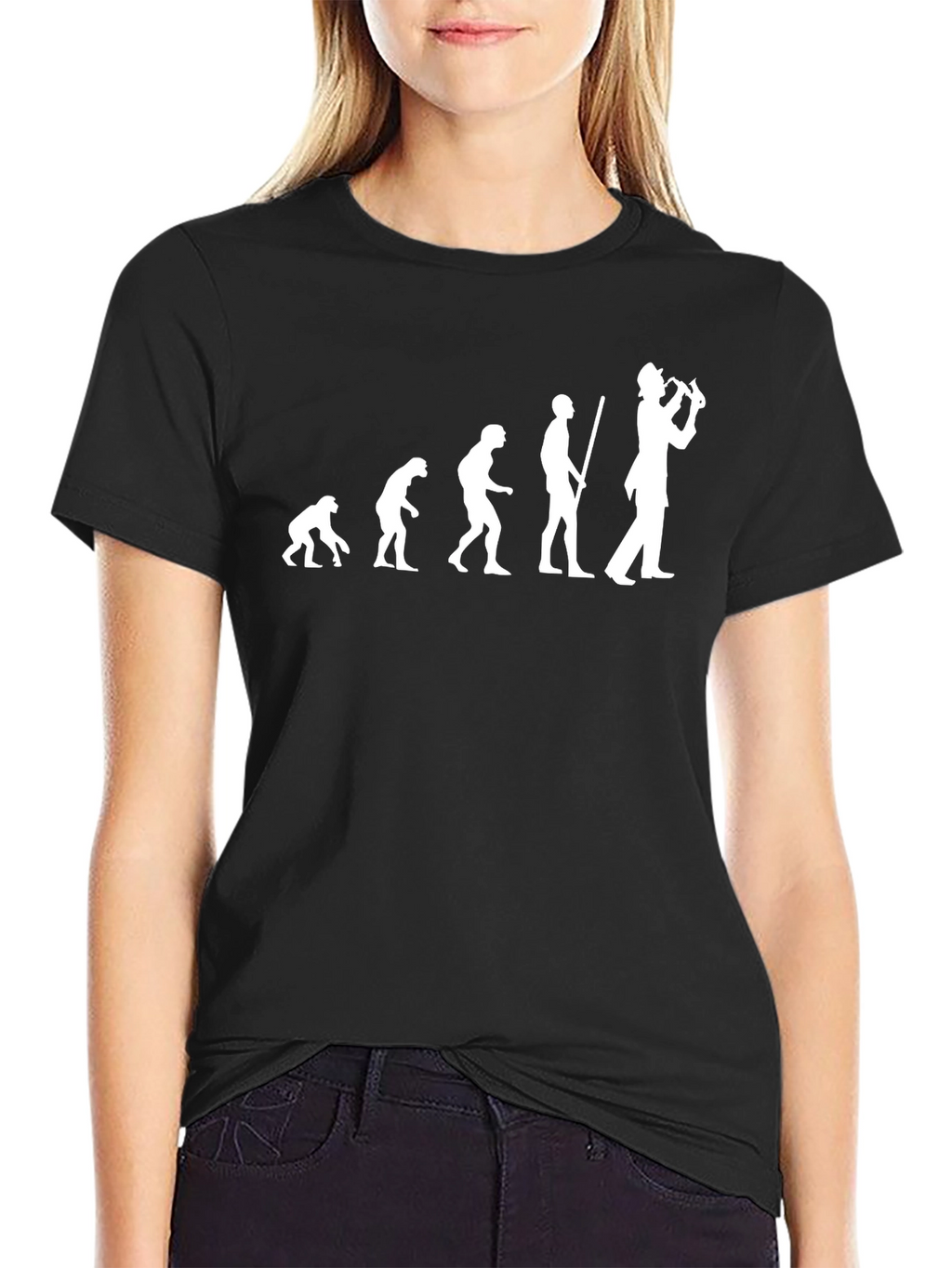 Evolution of Saxophone Player Black T-Shirt