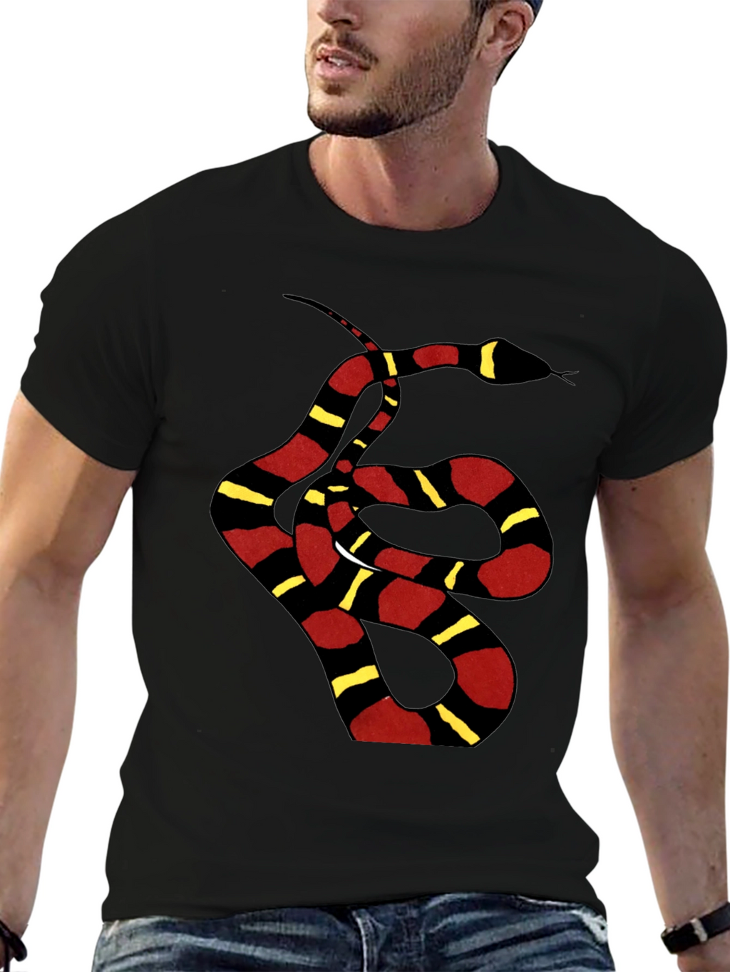 Striped Snake Graphic Tee - Black Unisex T-Shirt