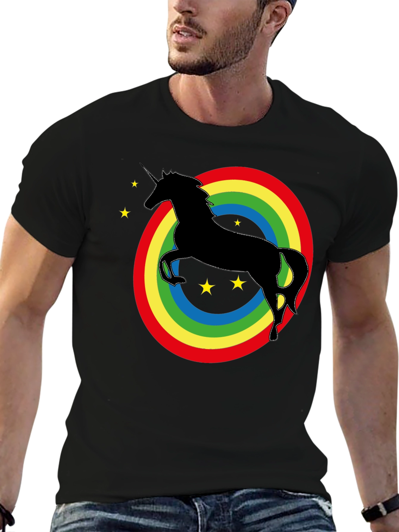 Rainbow Unicorn Graphic Tee - Black
