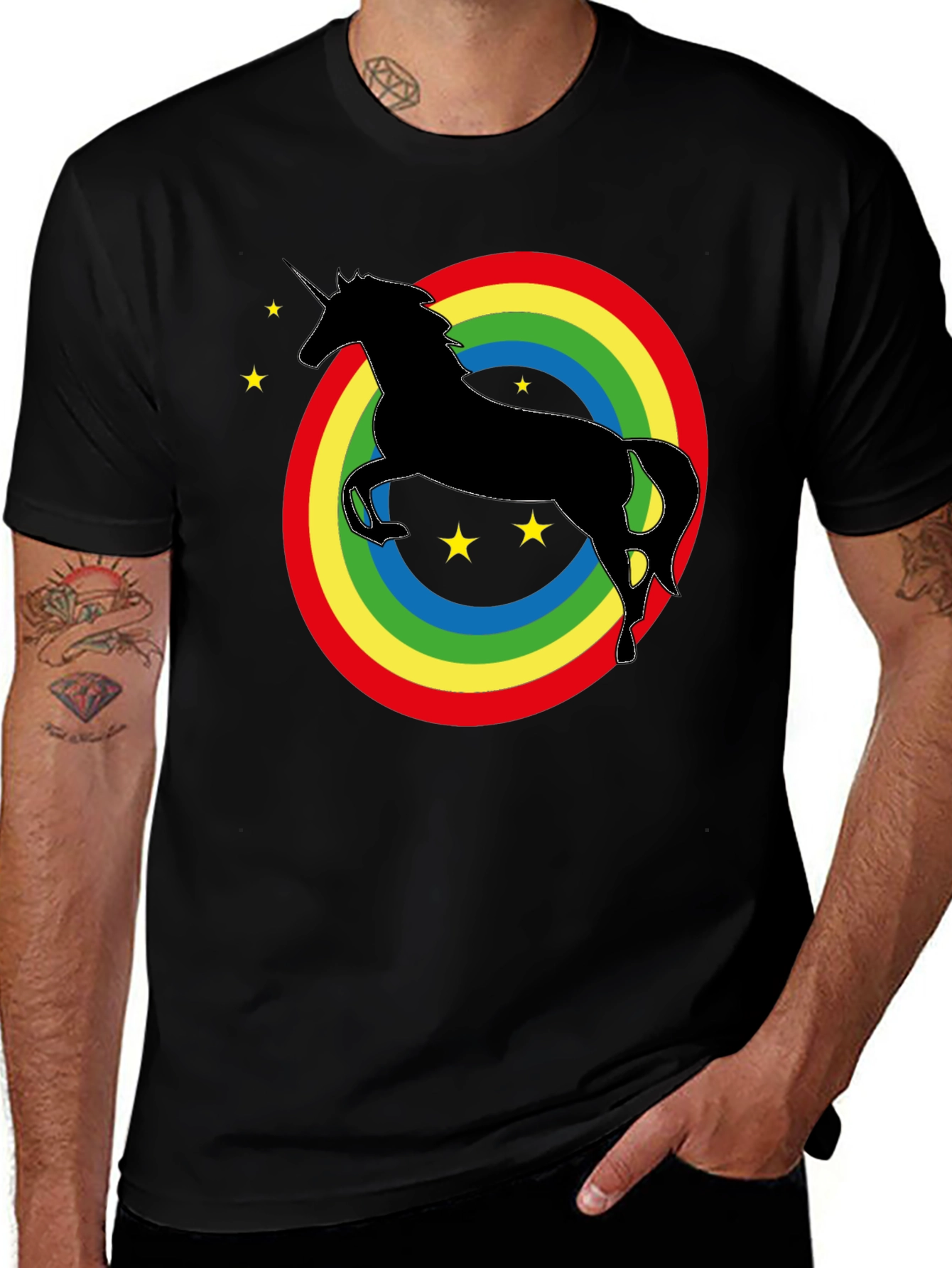 Rainbow Unicorn Graphic Tee - Black