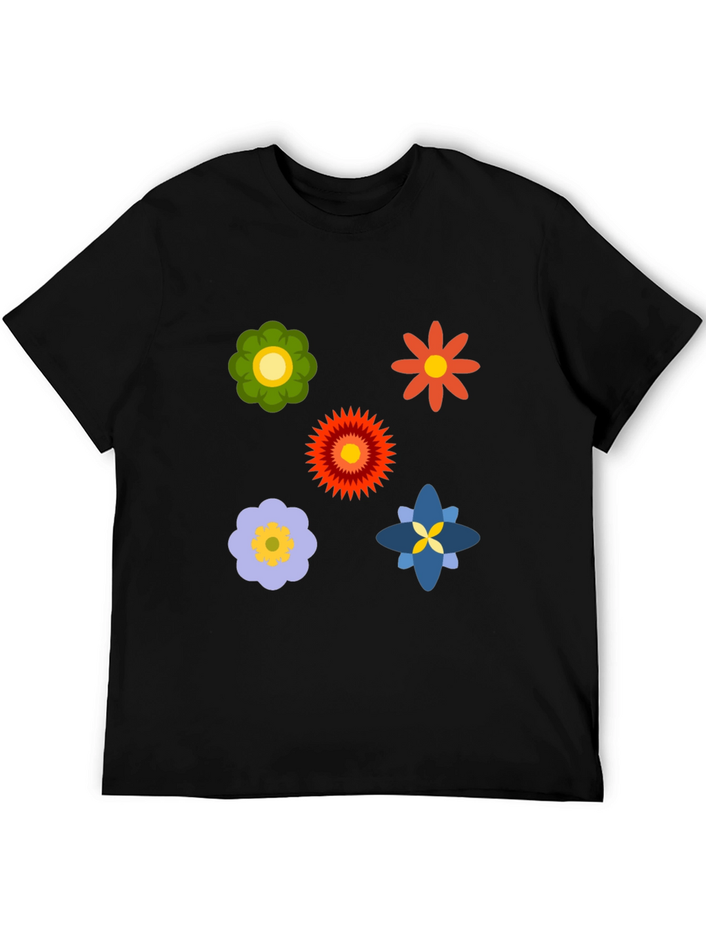 Floral Print Black Crew Neck T-Shirt