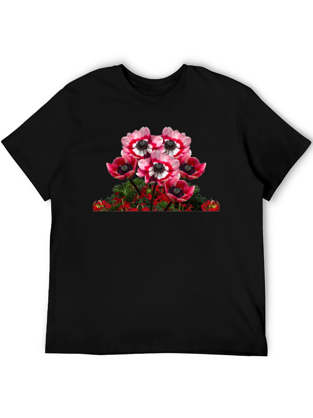 Floral Anemone Graphic Tee - Black Cotton Blend