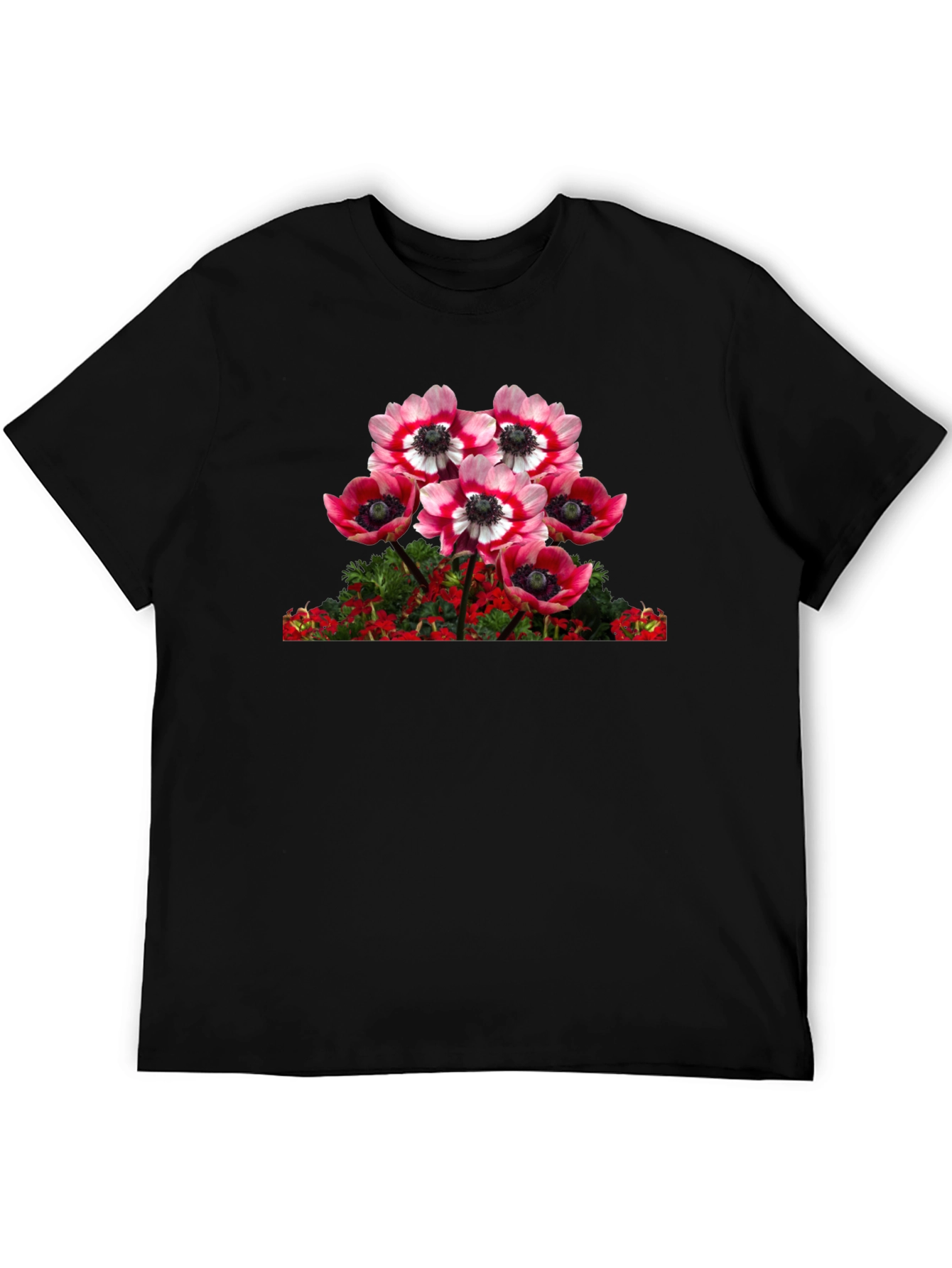 Floral Anemone Graphic Tee - Black Cotton Blend