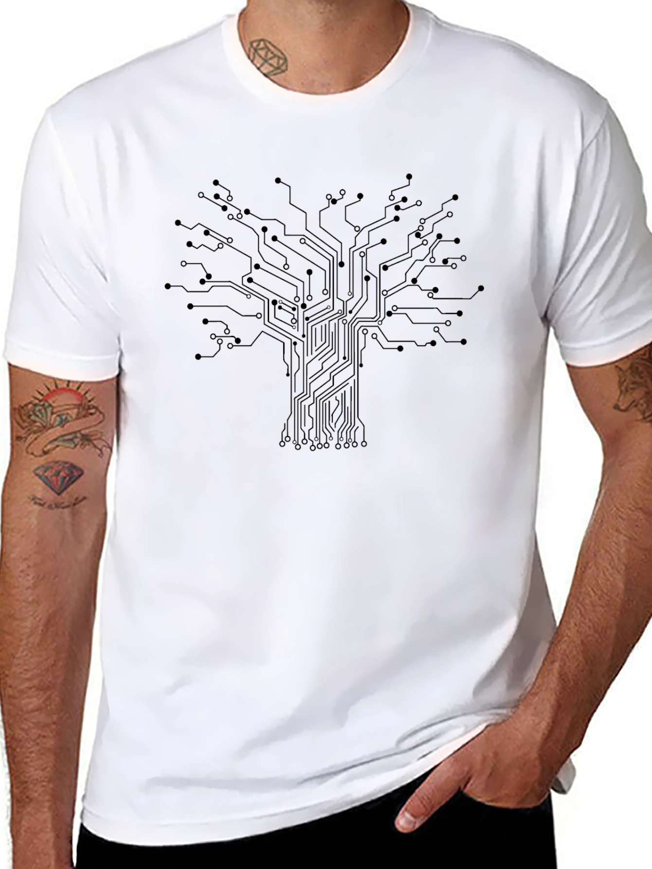 Tech Tree Black T-Shirt - Modern Circuit Board Design