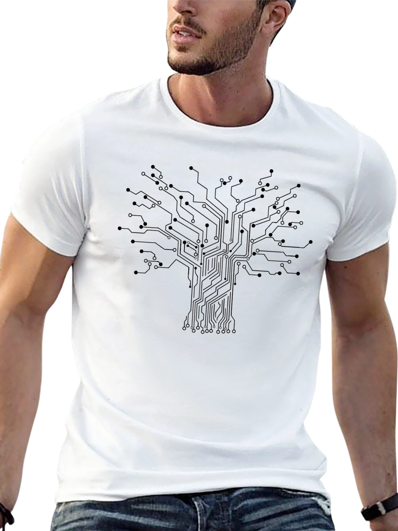 Tech Tree Black T-Shirt - Modern Circuit Board Design