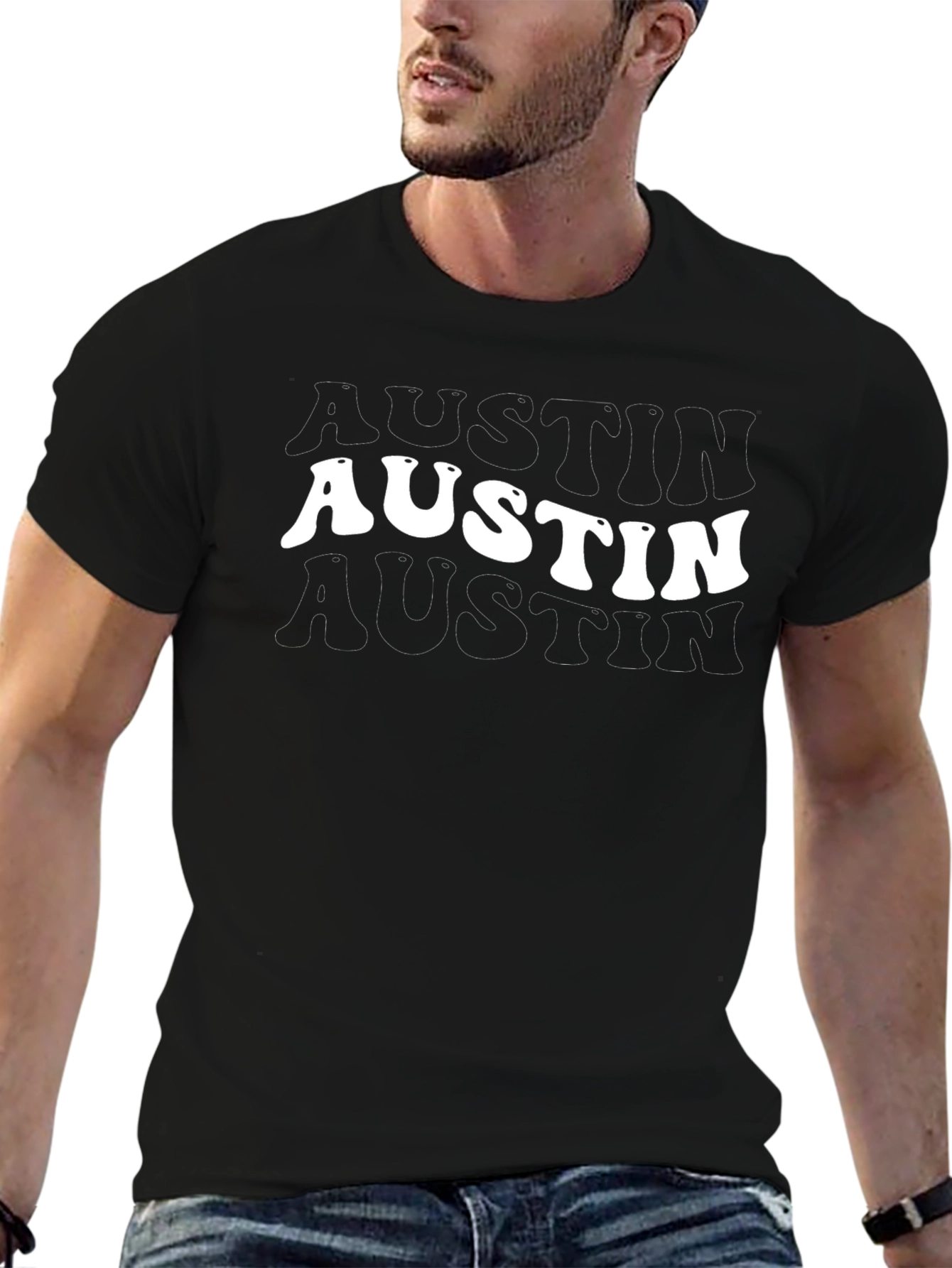 Retro Austin Graphic Tee - Trendy Black T-Shirt