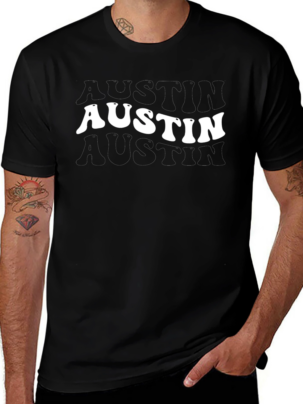Retro Austin Graphic Tee - Trendy Black T-Shirt