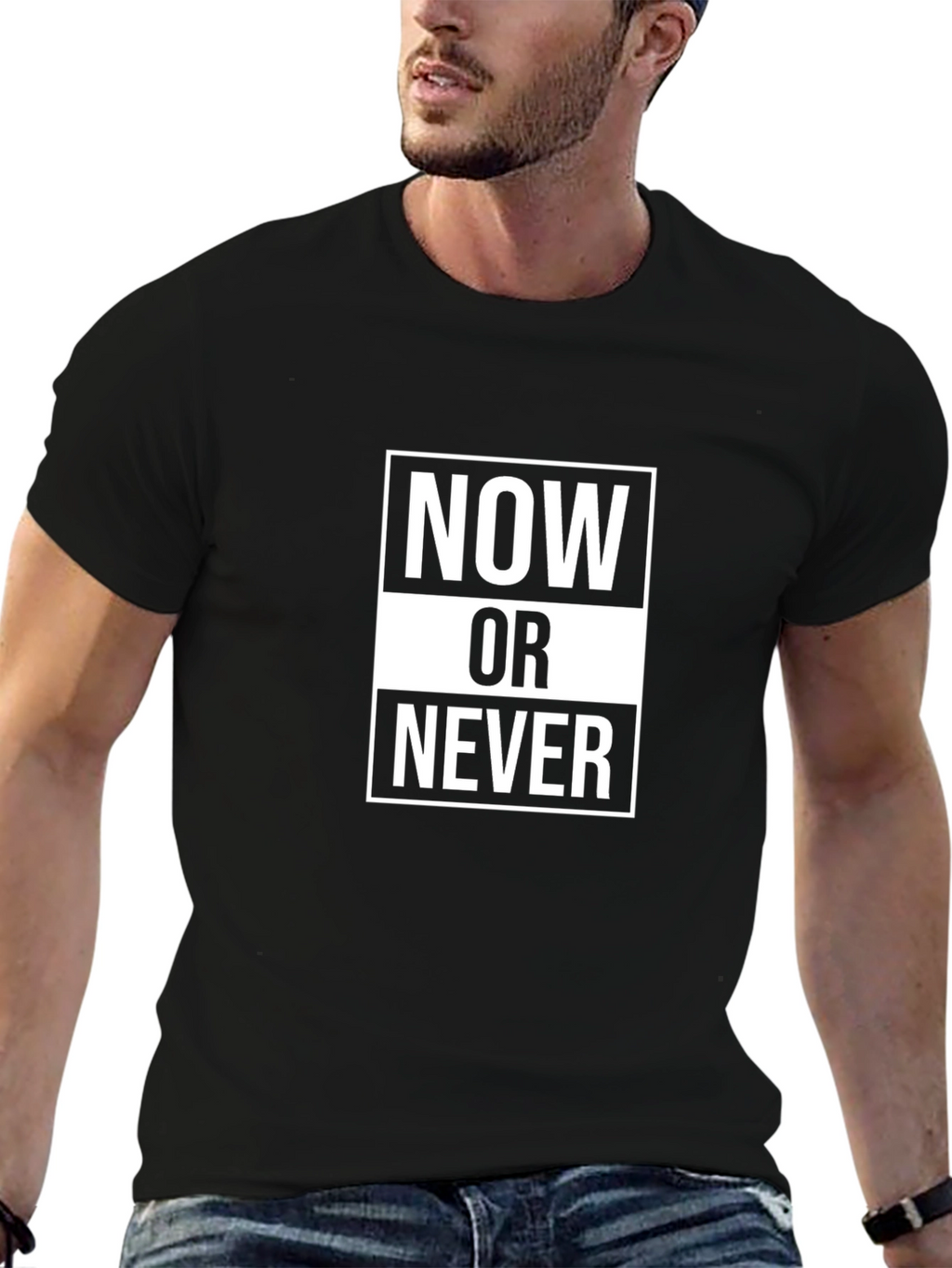 Now Or Never Black Graphic Tee