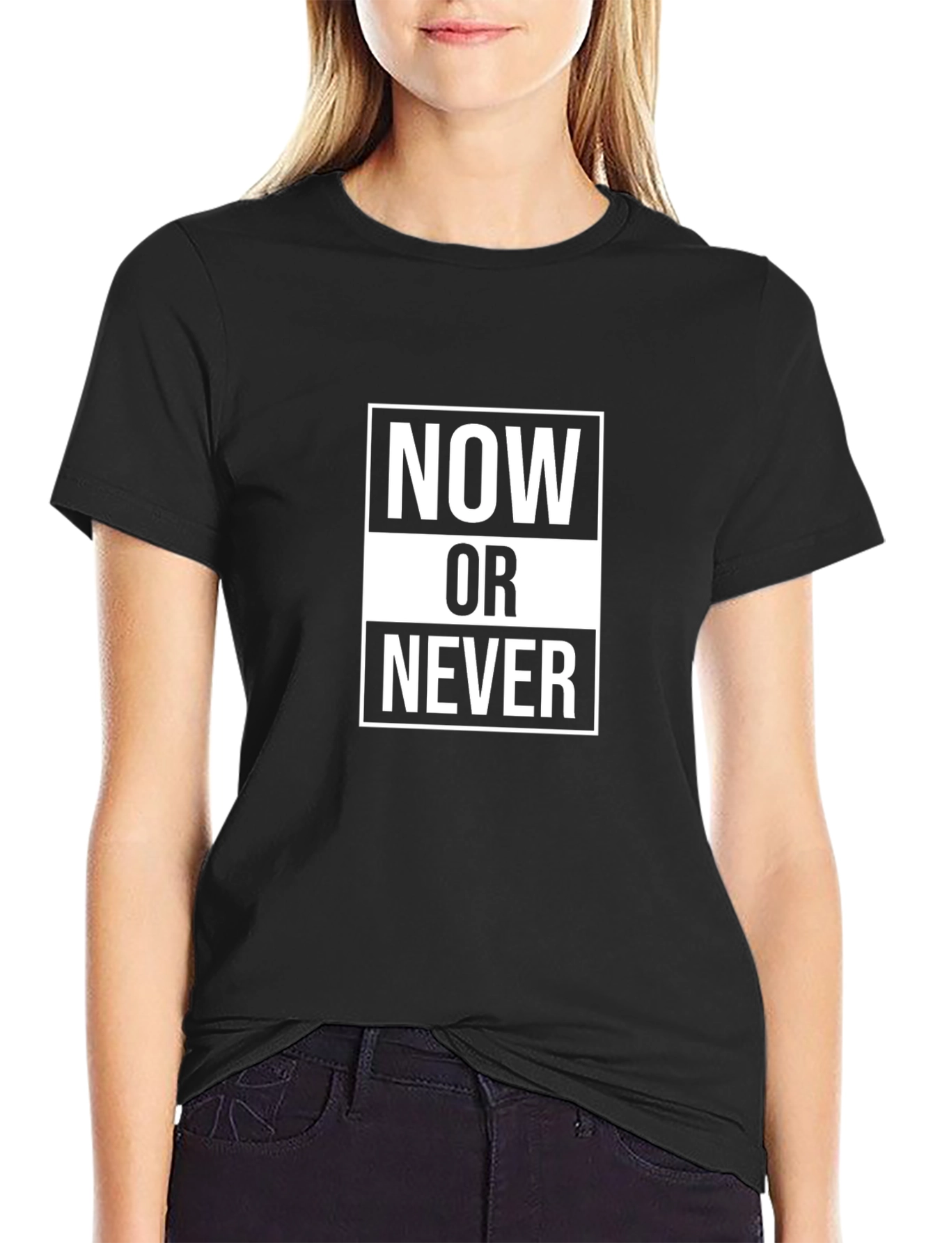 Now Or Never Black Graphic Tee