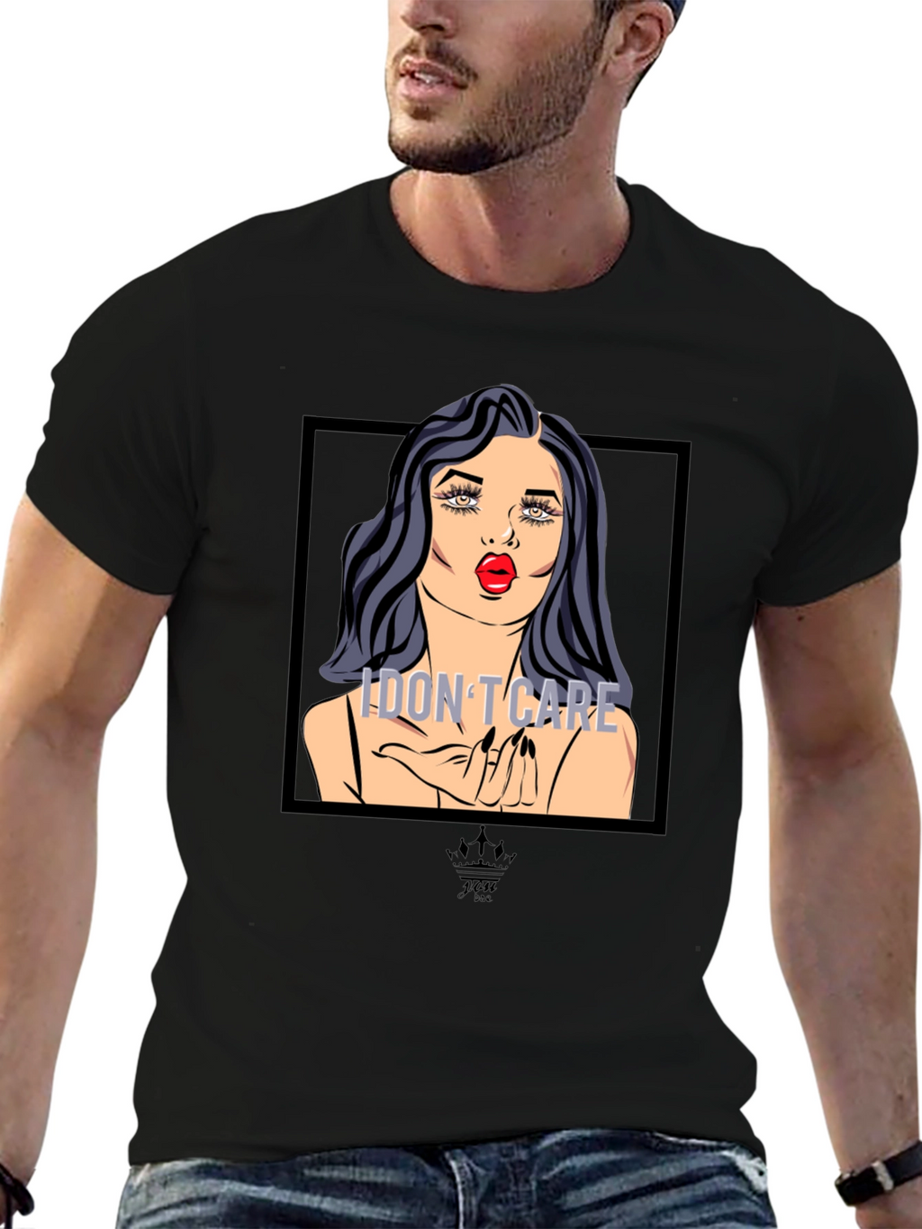 I Dont Care Pop Art Graphic Tee - Black