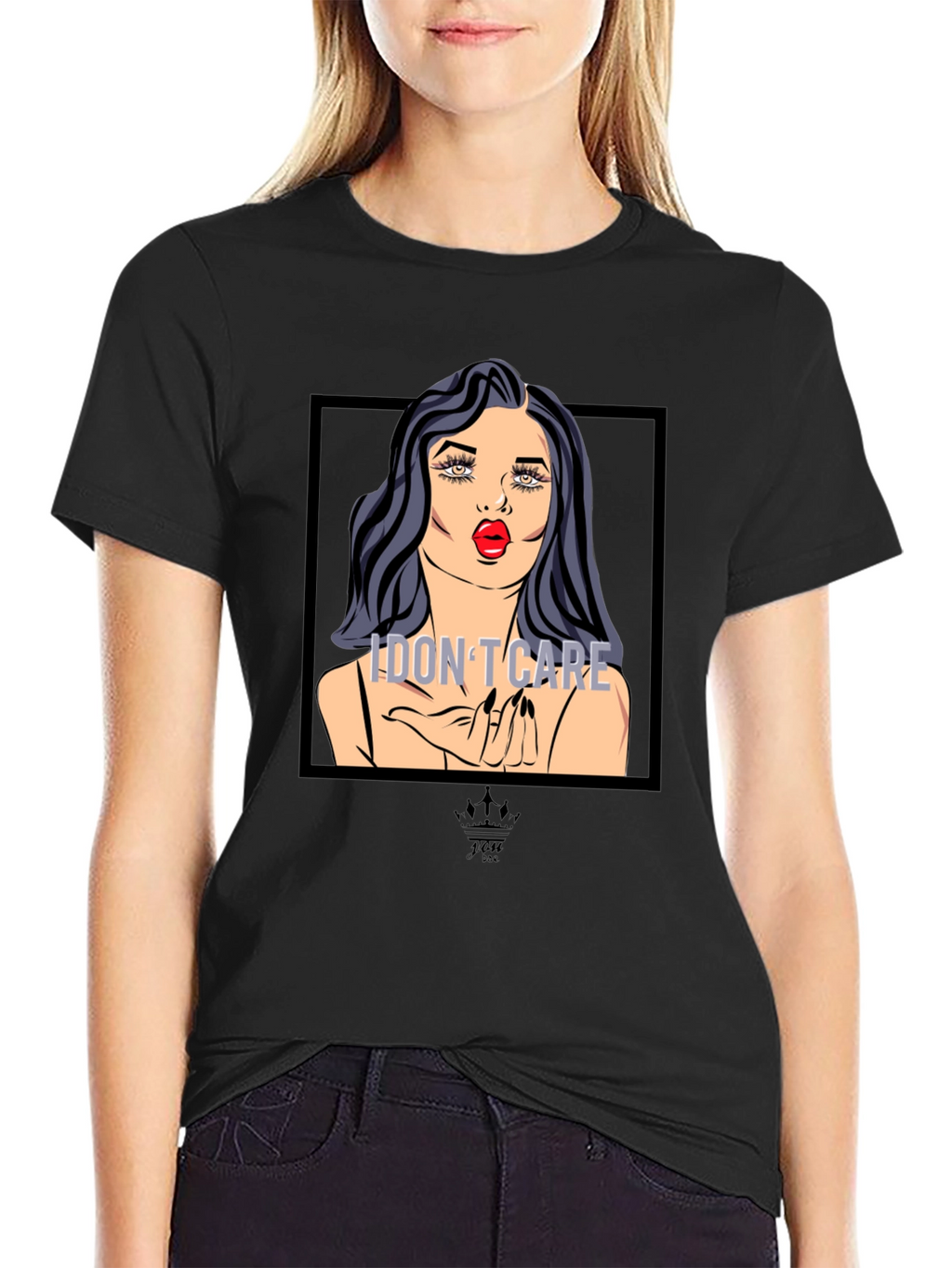 I Dont Care Pop Art Graphic Tee - Black