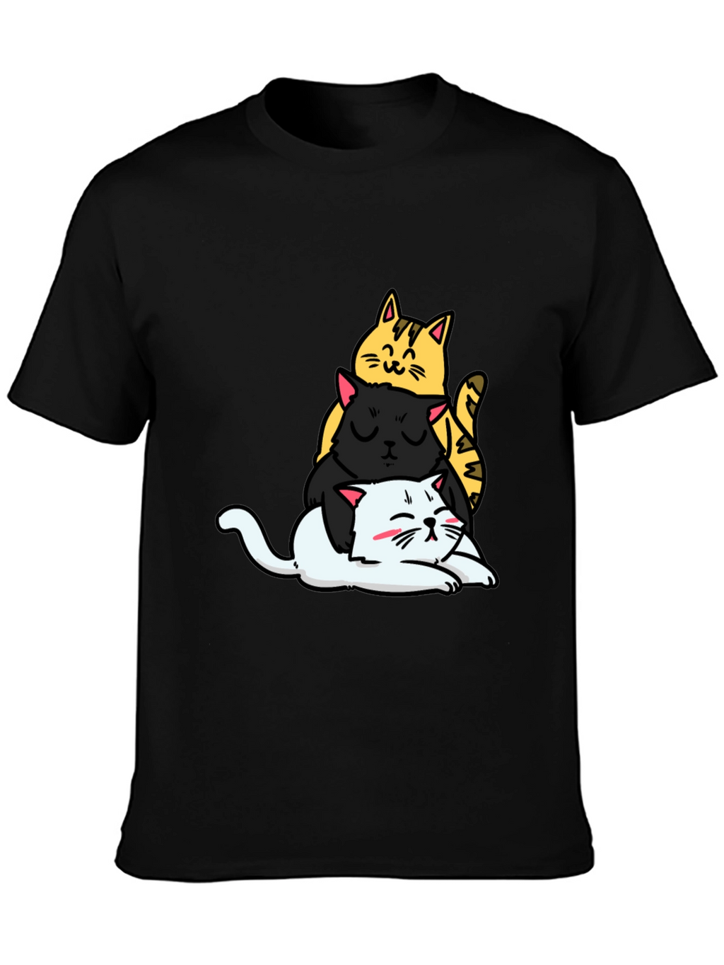 Stacked Cats Graphic Tee - Black Cotton T-Shirt