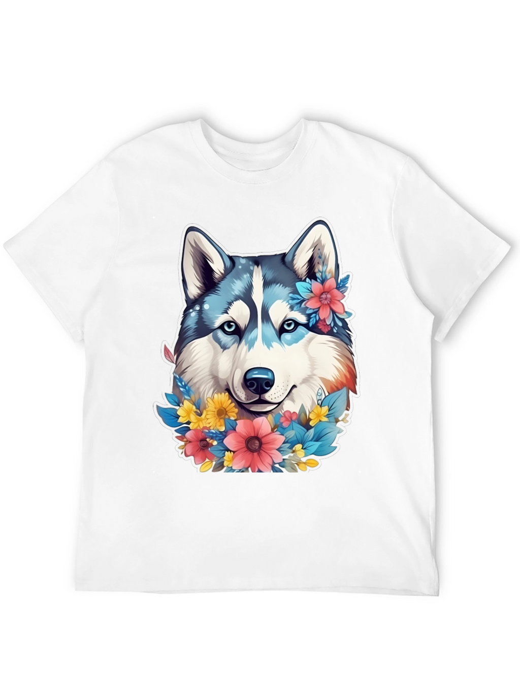 Floral Husky Graphic Tee - Unisex Black T-Shirt