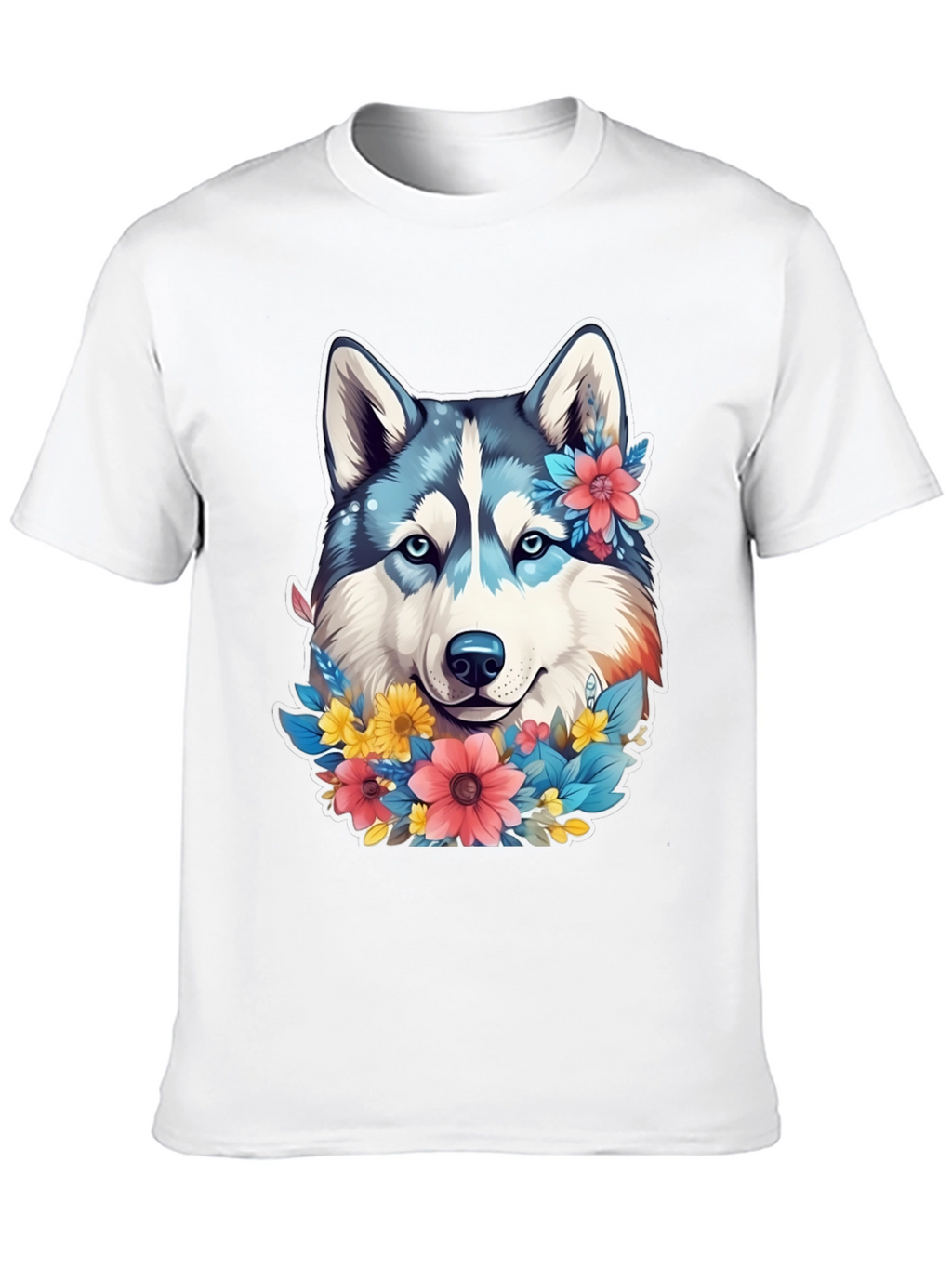 Floral Husky Graphic Tee - Unisex Black T-Shirt
