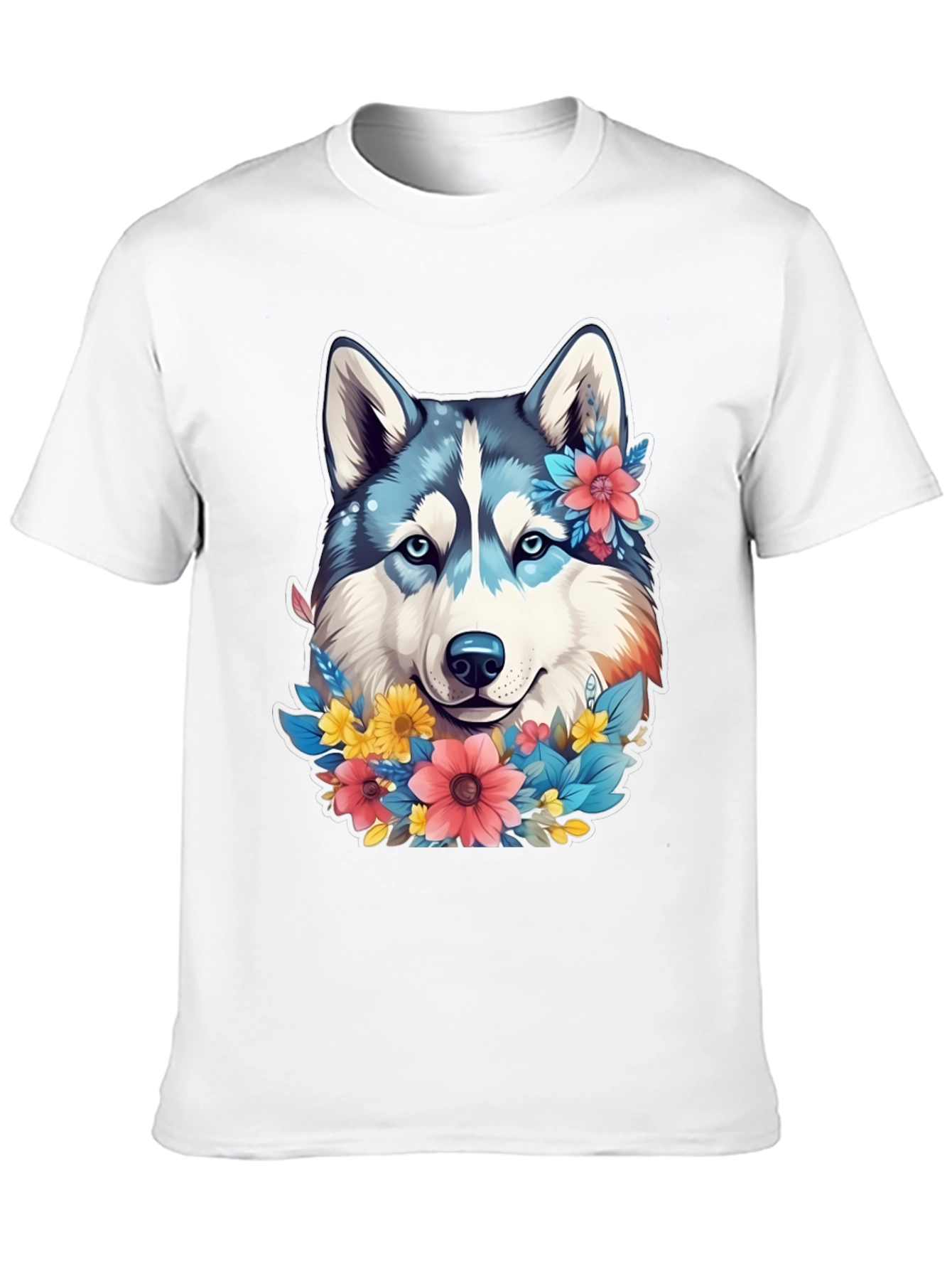 Floral Husky Graphic Tee - Unisex Black T-Shirt