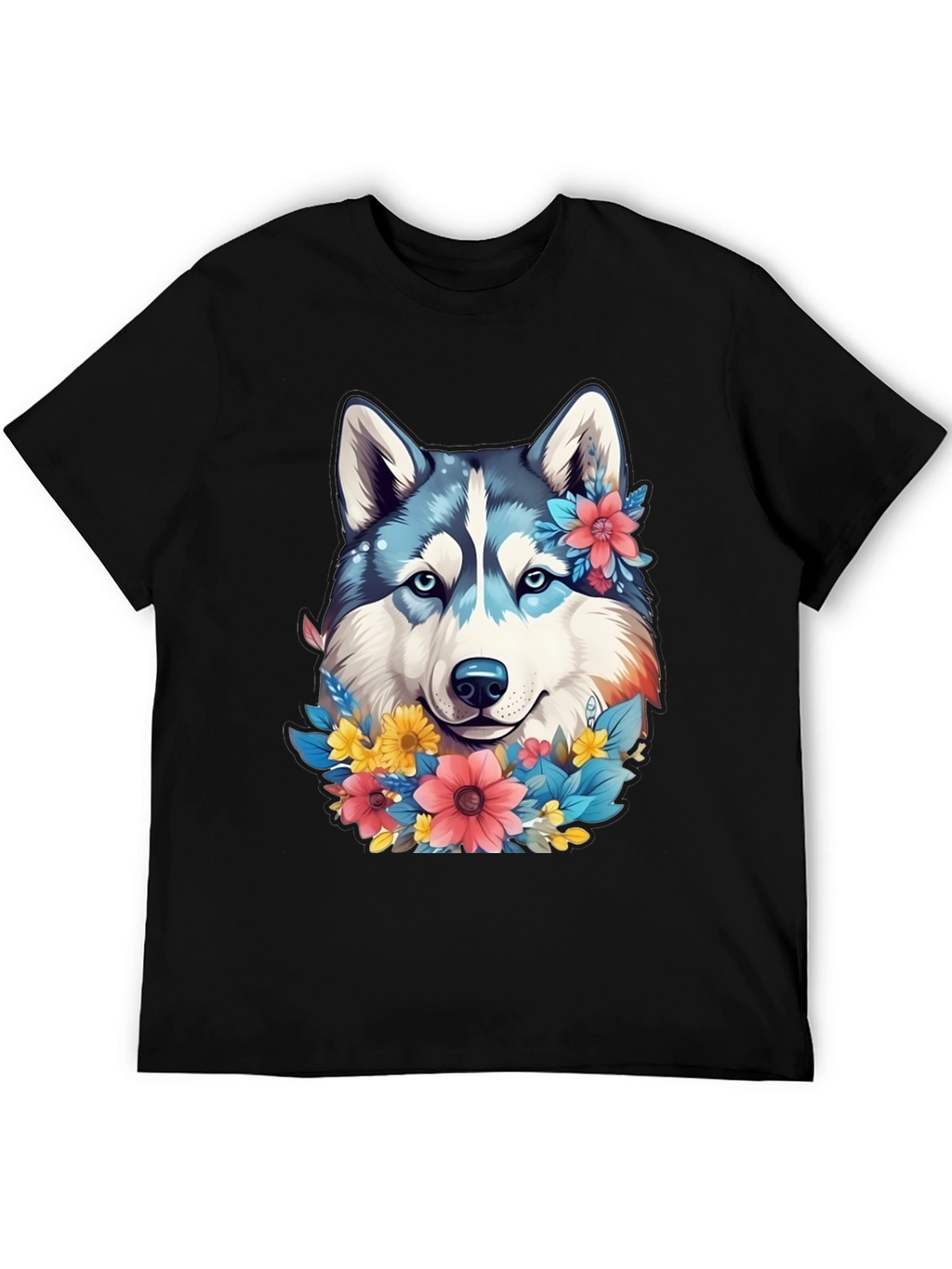 Floral Husky Graphic Tee - Unisex Black T-Shirt
