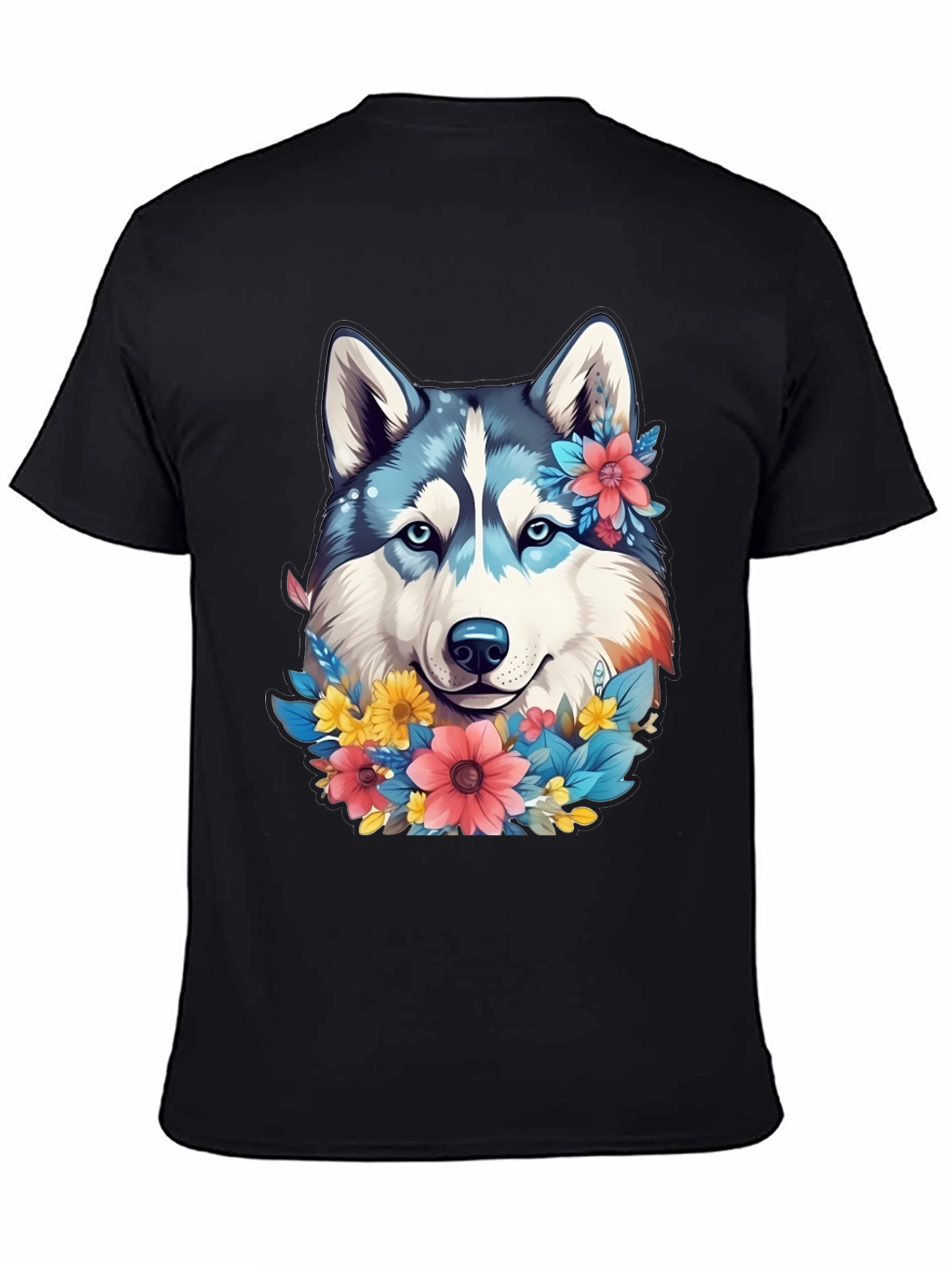 Floral Husky Graphic Tee - Unisex Black T-Shirt