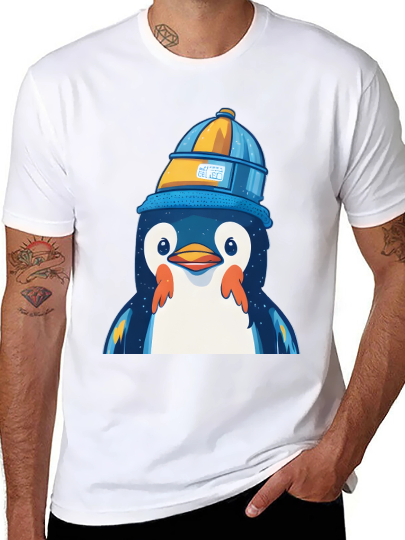 Penguin in a Bucket Hat Graphic Tee