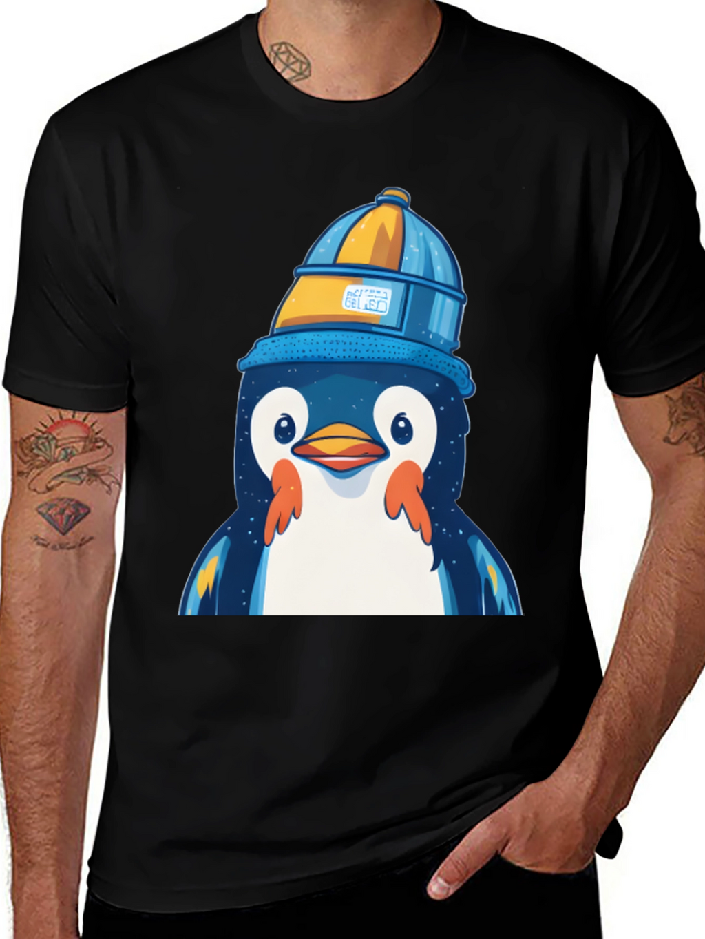 Penguin in a Bucket Hat Graphic Tee