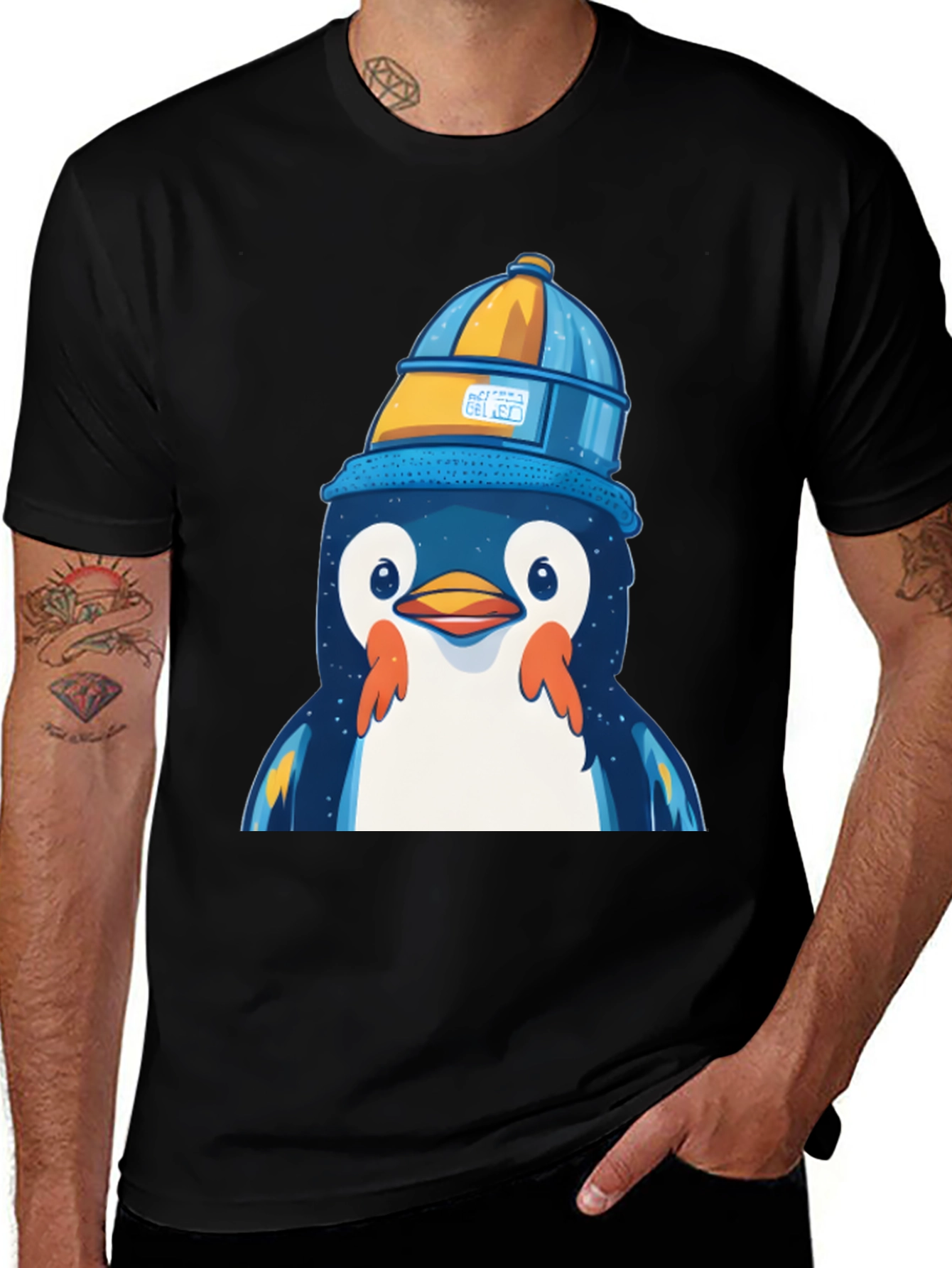 Penguin in a Bucket Hat Graphic Tee