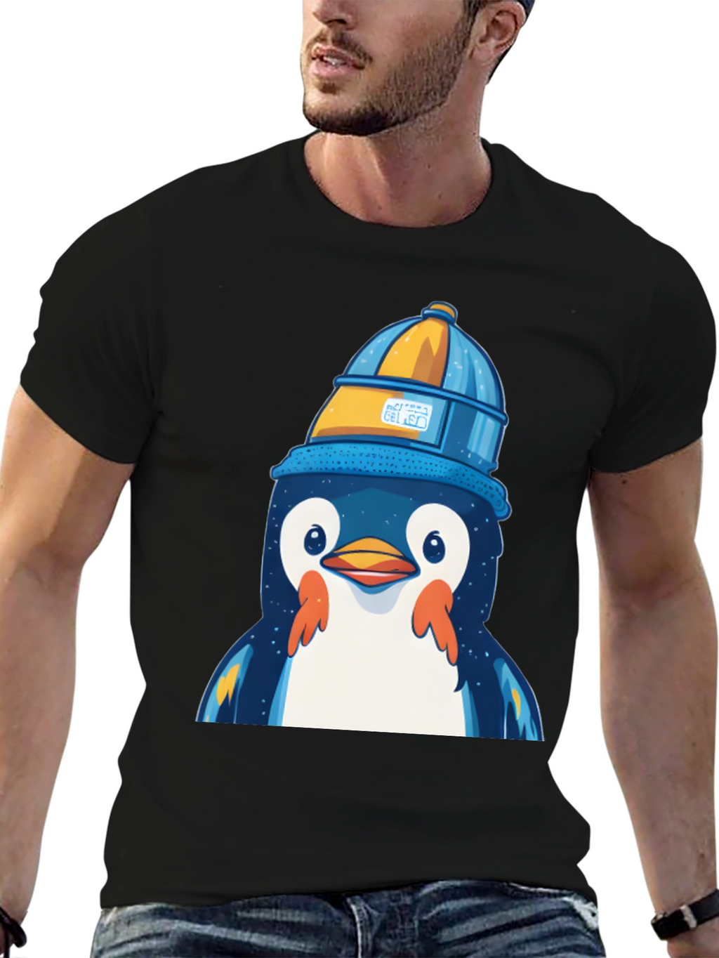 Penguin in a Bucket Hat Graphic Tee