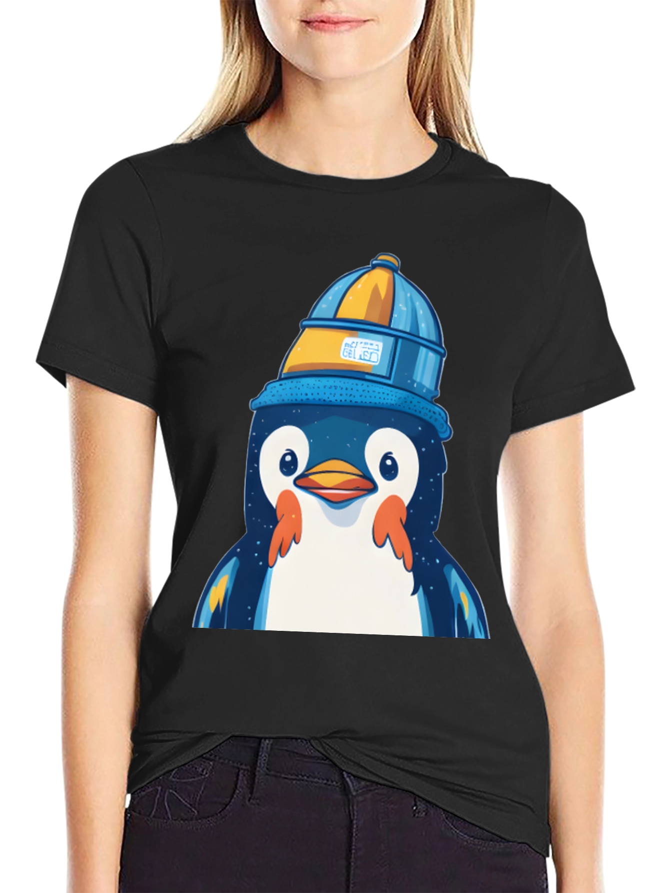 Penguin in a Bucket Hat Graphic Tee