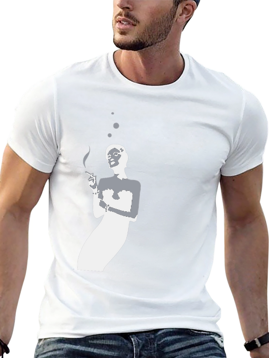 Smoking Silhouette Graphic Tee - Black Cotton T-Shirt
