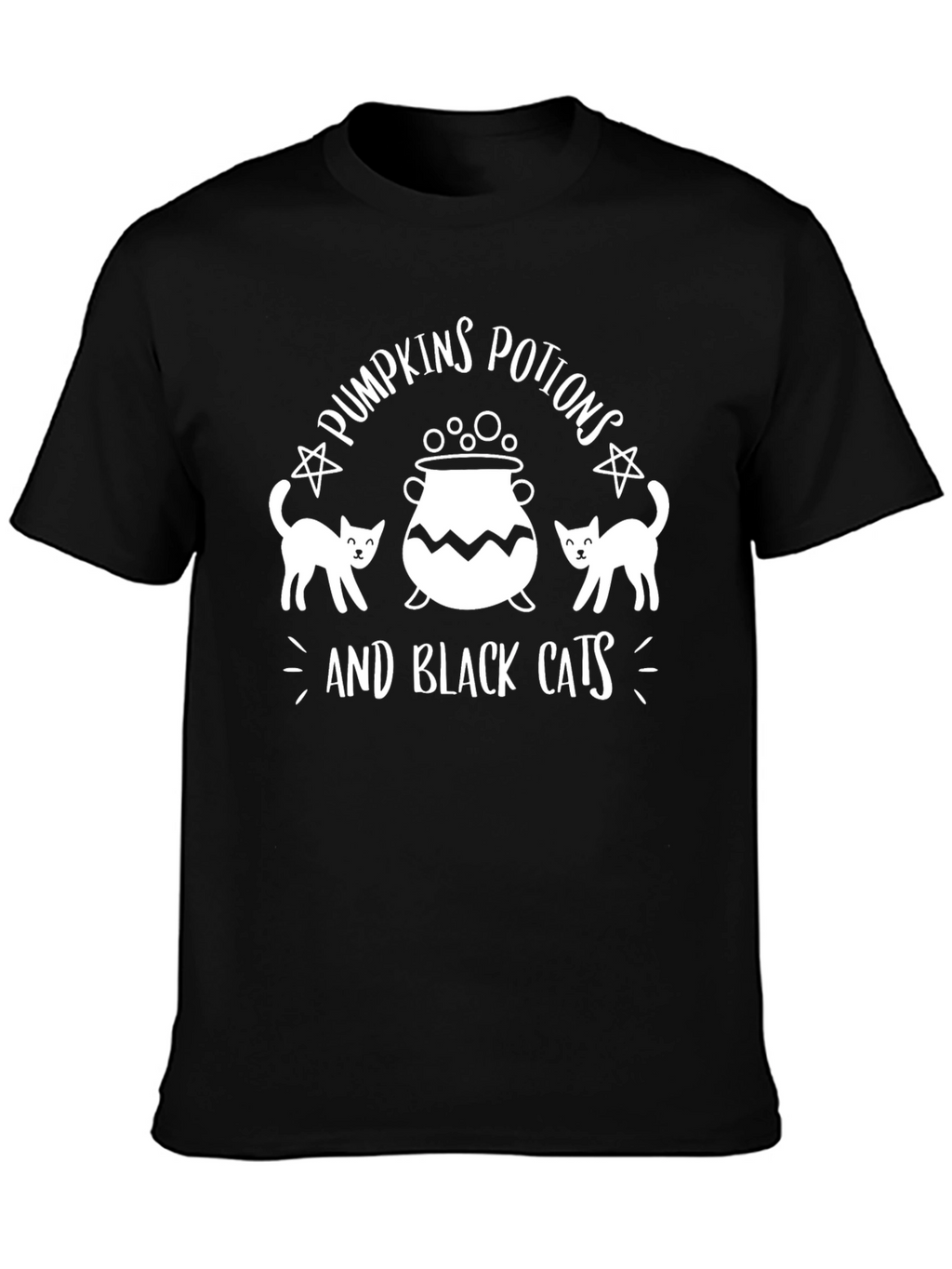 Halloween Black T-Shirt - Pumpkins Potions and Black Cats