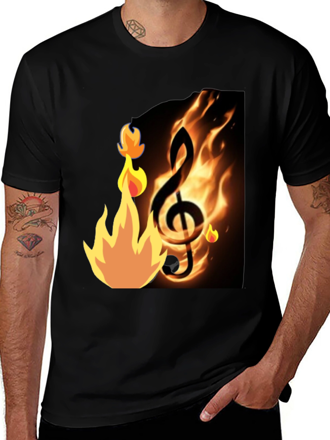 Flaming Treble Clef Black T-Shirt