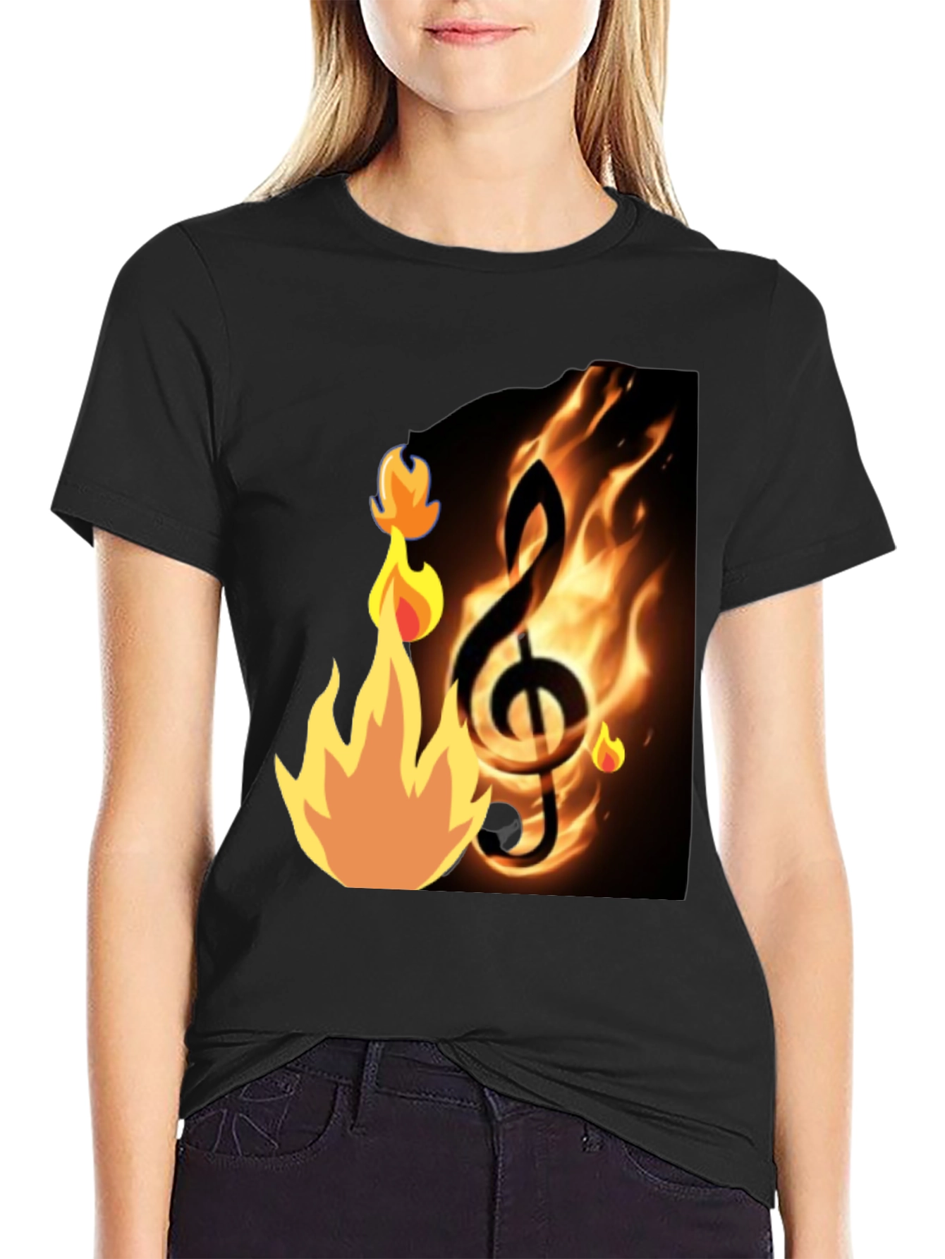 Flaming Treble Clef Black T-Shirt