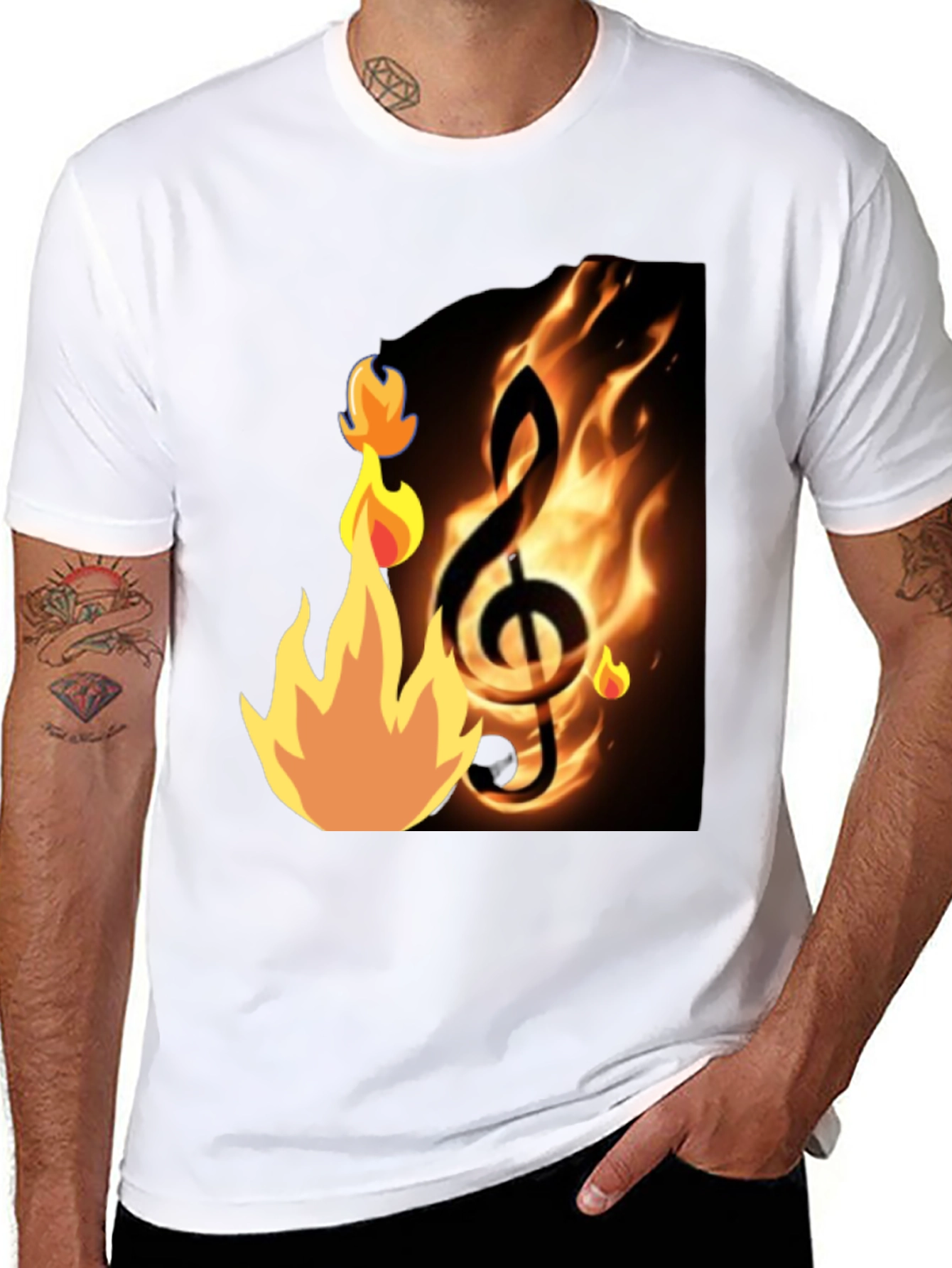 Flaming Treble Clef Black T-Shirt